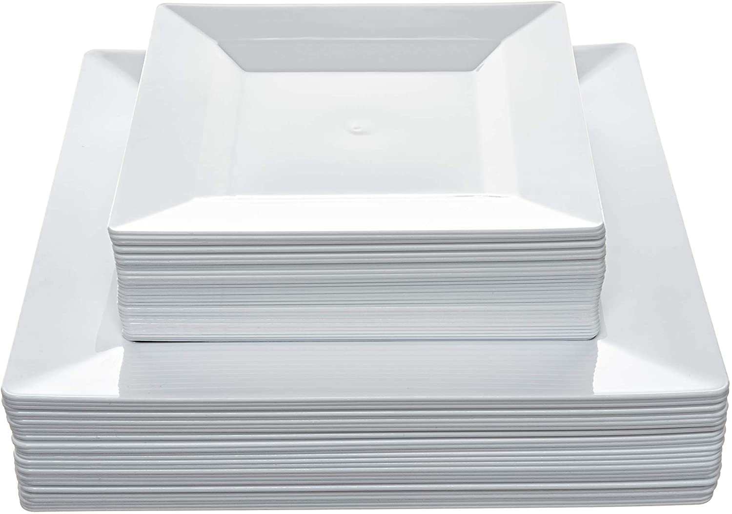 Aya's 60ct White Square Disposable Plates - Heavy Duty Plastic Party Plates for Christmas, Thanksgiving (30 Dinner & 30 Salad) - Good