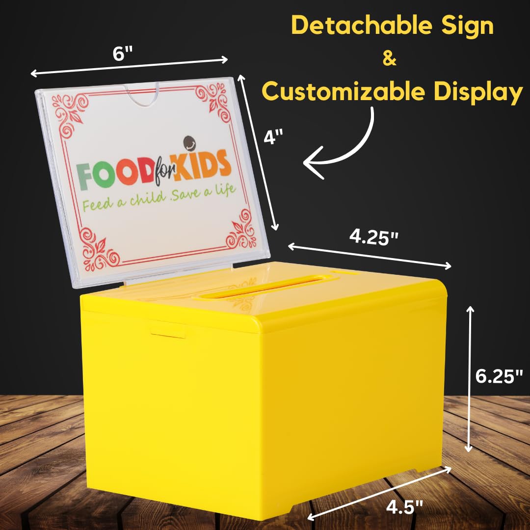 Adir Donation Box with Lock � Acrylic Suggestion Box with Slot, Ballot Lock Box with Sign Holder for Raffle, Tip Jar, Voting, Comments - Cash Donation Boxes for Fundraising (6.25x4.5x 4 Inches) - Like New