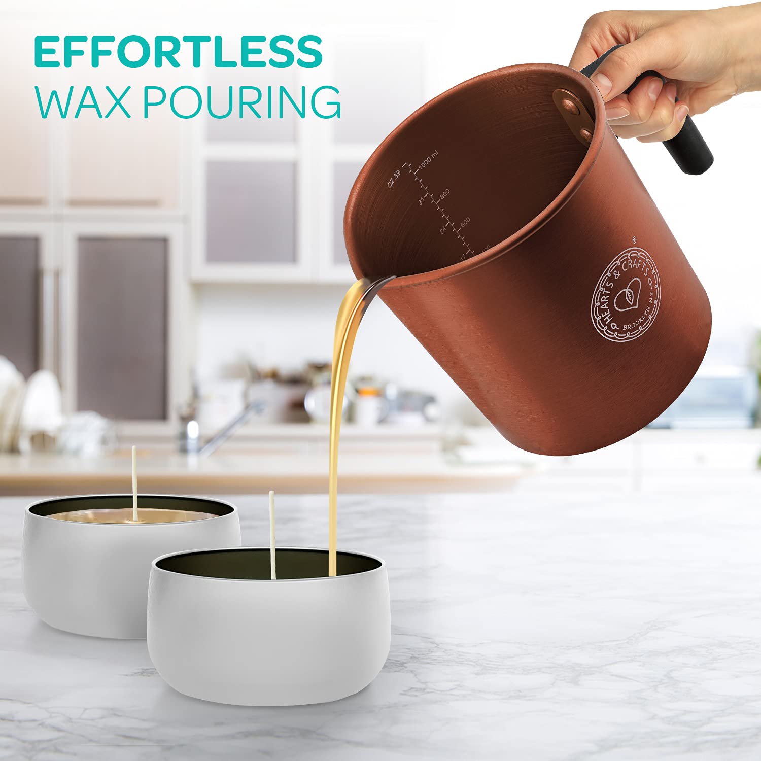 Hearts & Crafts Candle Pots, Copper Candle Making Pouring Pot for Melted Wax - Best for Candles, Food Prep, Arts & Crafts, and More - Like New