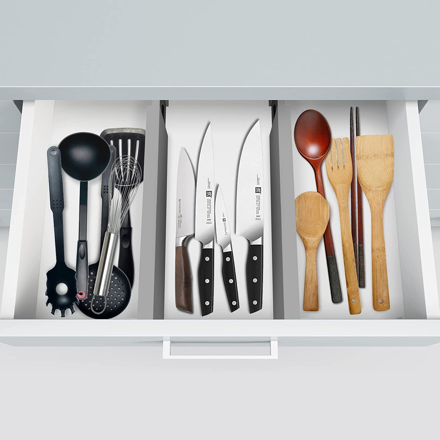 Adjustable Bamboo Drawer Divider Organizers - 6 Pack Large Expandable Drawer Organization Separators for Kitchen Utensils, Dresser, Bedroom, Bathroom, Baby Drawer, Office - 17.5” to 22"… - Like New