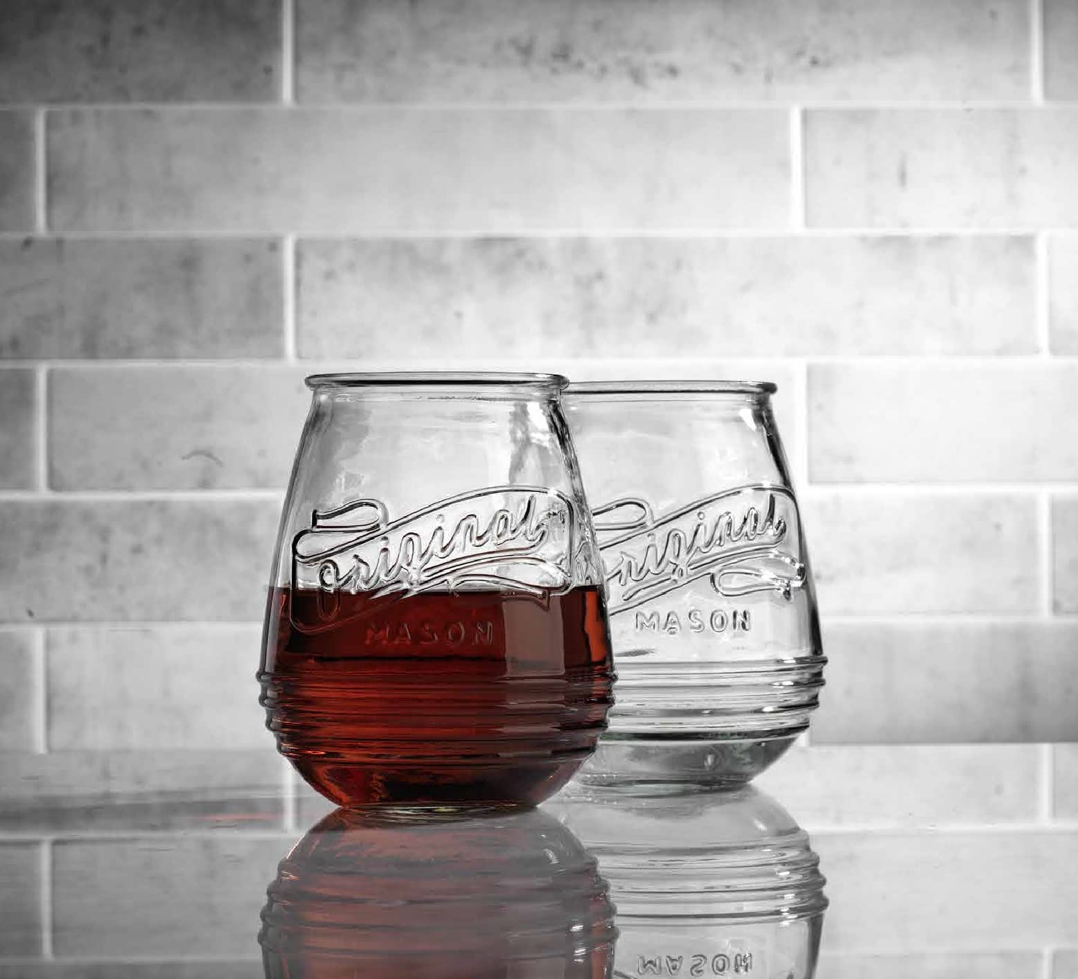 Wine Glasses Set Of 4 Stemless Glasses 210z. Original Mason Large Wine Cup, Red and White Wine Drinking Water Glasses. Juice, Cocktails, Smoothies, Vintage Bar Glasses - Acceptable