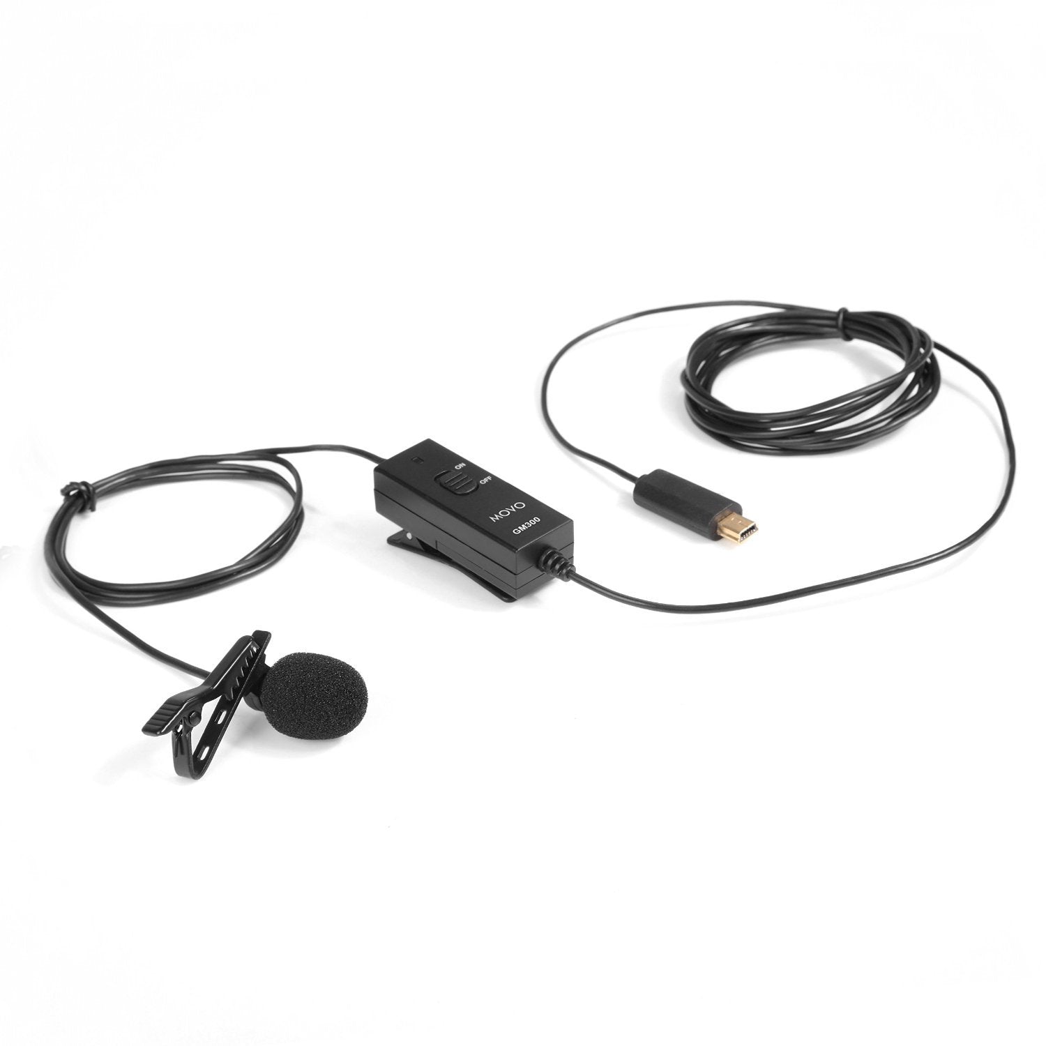 Movo GM300 Lavalier GoPro Microphone - Omnidirectional Lavalier Microphone Compatible with GoPro HERO3, HERO3+ and HERO4 Black, White and Silver Editions (9-Foot Cord) - Like New