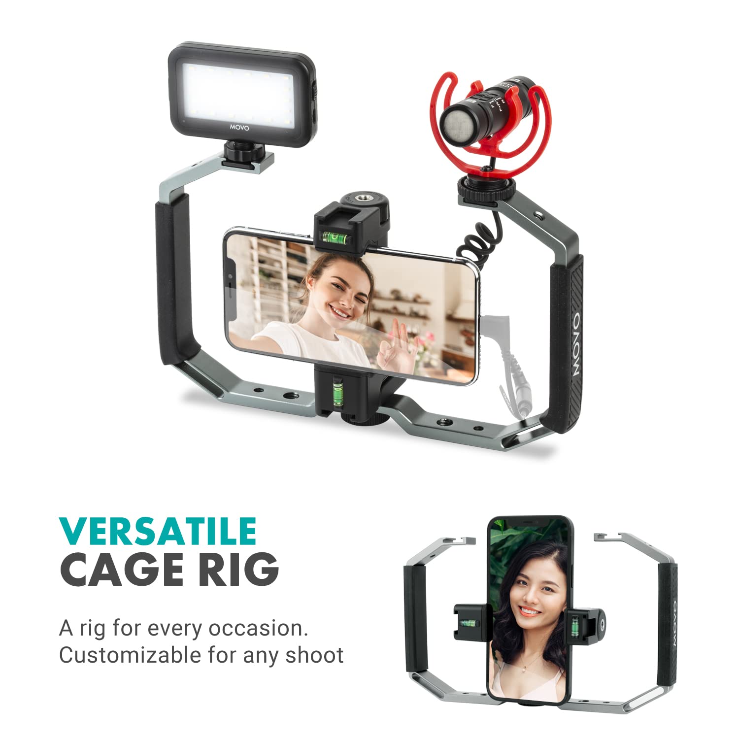 Movo SPR/CR-5 Metal Cage Rig Stabilizer for Mirrorless Camera, DSLR, Smartphone - Dual-Grip Handheld Camera Rig - Two Hand Stabilizer for Video and Film Shoots, Sports Videography, Vlogging, and More - Like New