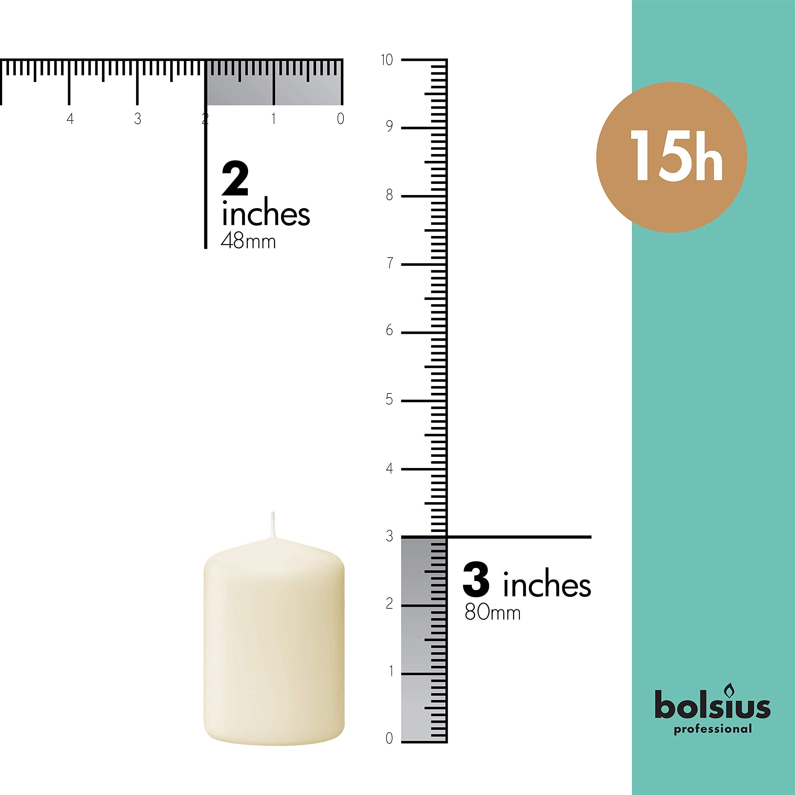 BOLSIUS Set of 20 Ivory Pillar Candles - Unscented Candle Set - Dripless Clean Burning Smokeless Dinner Candle - Perfect for Wedding Candles, Parties and Special Occasions - Good
