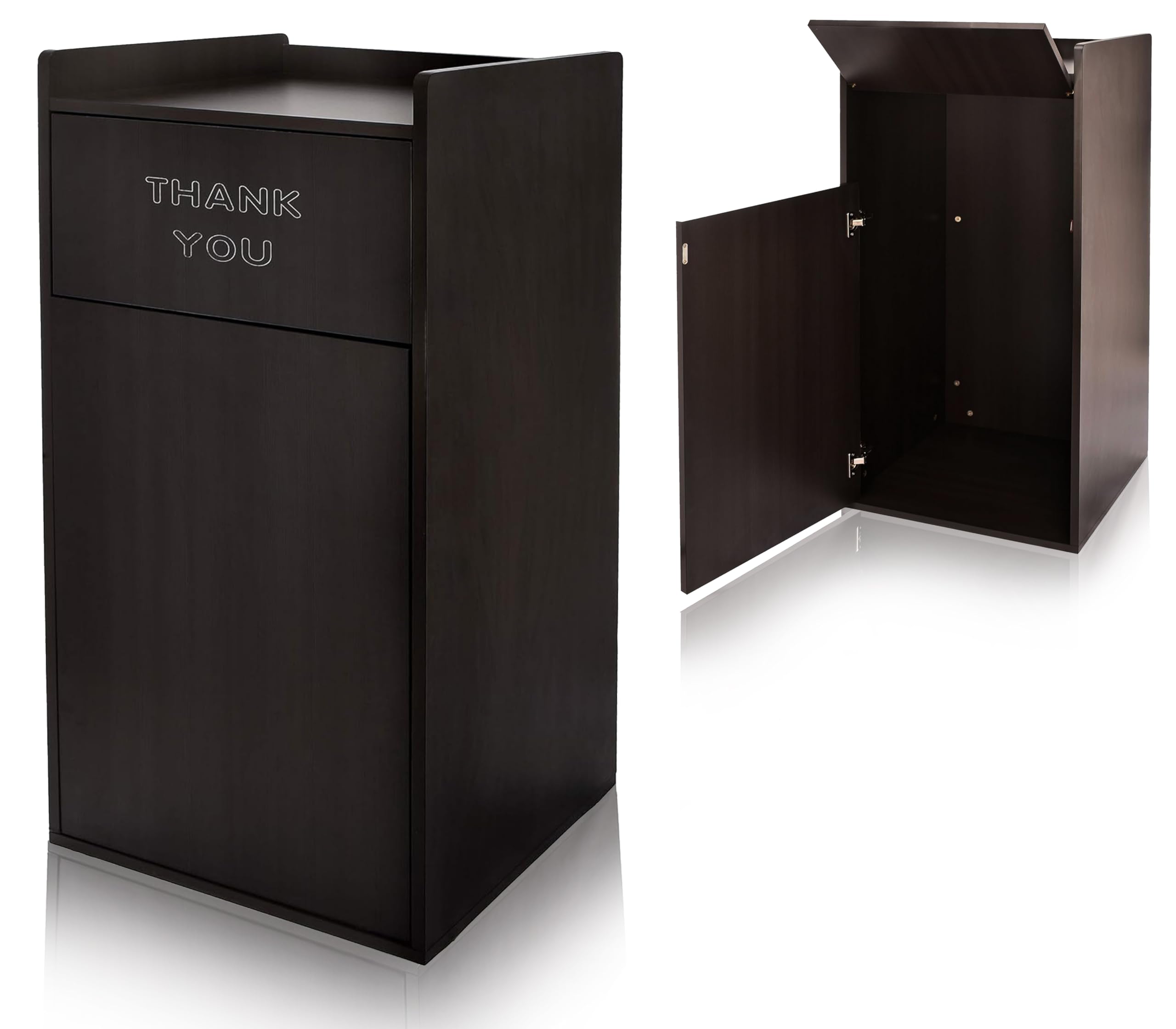 Alpine Industries 40 Gallon Wood Trash Can - Large Indoor Receptacle Enclosure with Drop Hole and Tray Shelf - Great for Restaurants, Cafeterias, Food Courts Variation - Acceptable