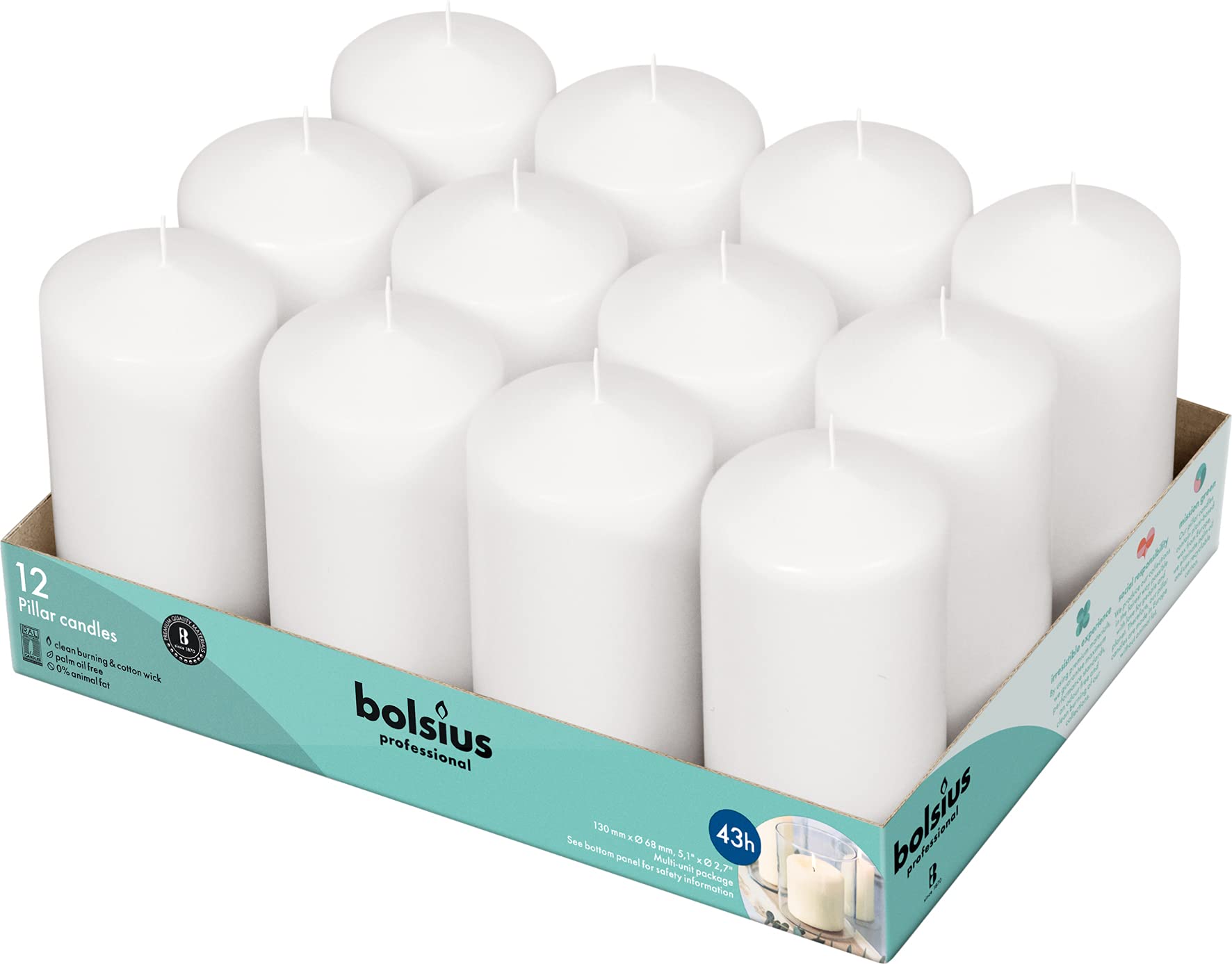 BOLSIUS Set of 12 White Pillar Candles - Good