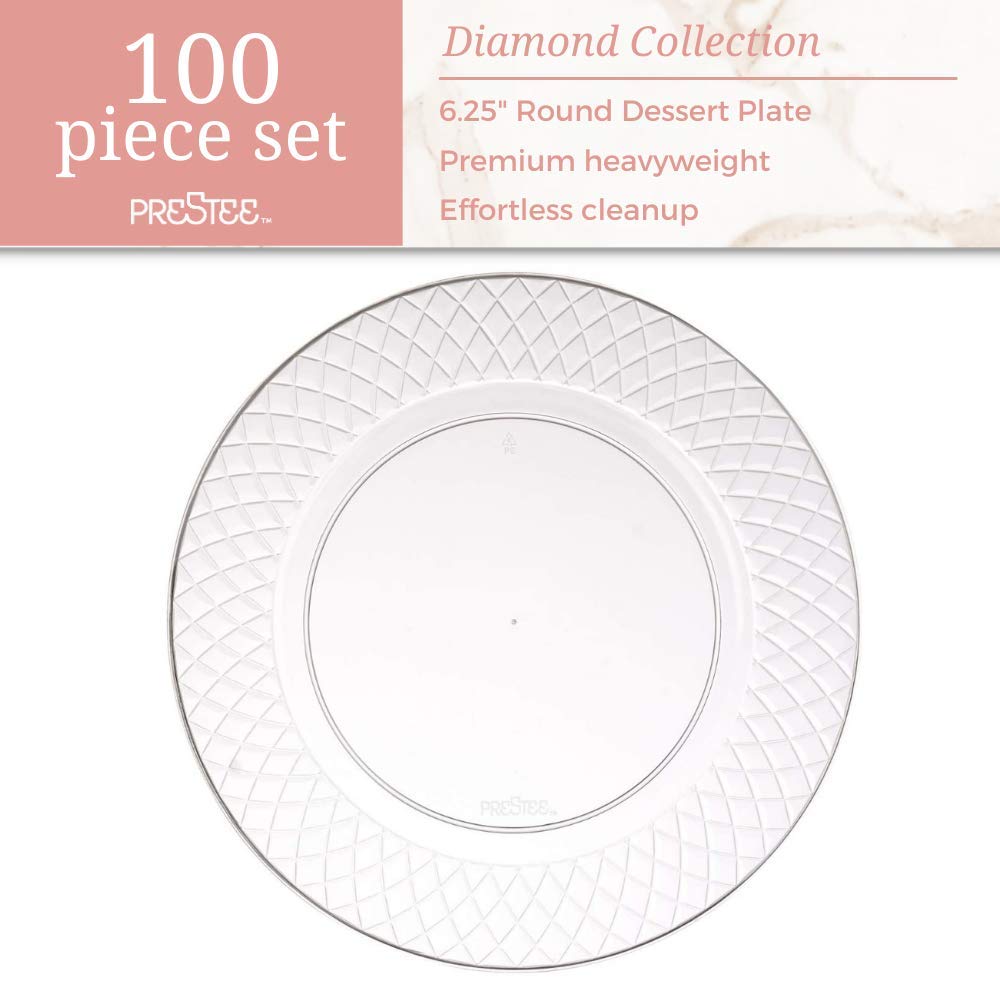 Prestee 100 Clear Plastic Plates, 6.25" Clear Plastic Dessert Plates, Round Party Appetizer Plates Disposable, Small Plastic Plates, Clear Plates for Party, Small Cake Plates for Weddings & Holidays  - Acceptable