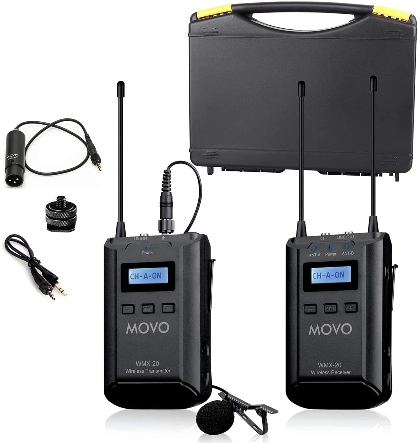 Movo WMX-20 48-Channel UHF Wireless Lavalier Microphone System with 1 Receiver, 1 Transmitter, and 1 Lapel Microphone Compatible with DSLR Cameras (330' ft Audio Range) - Very Good
