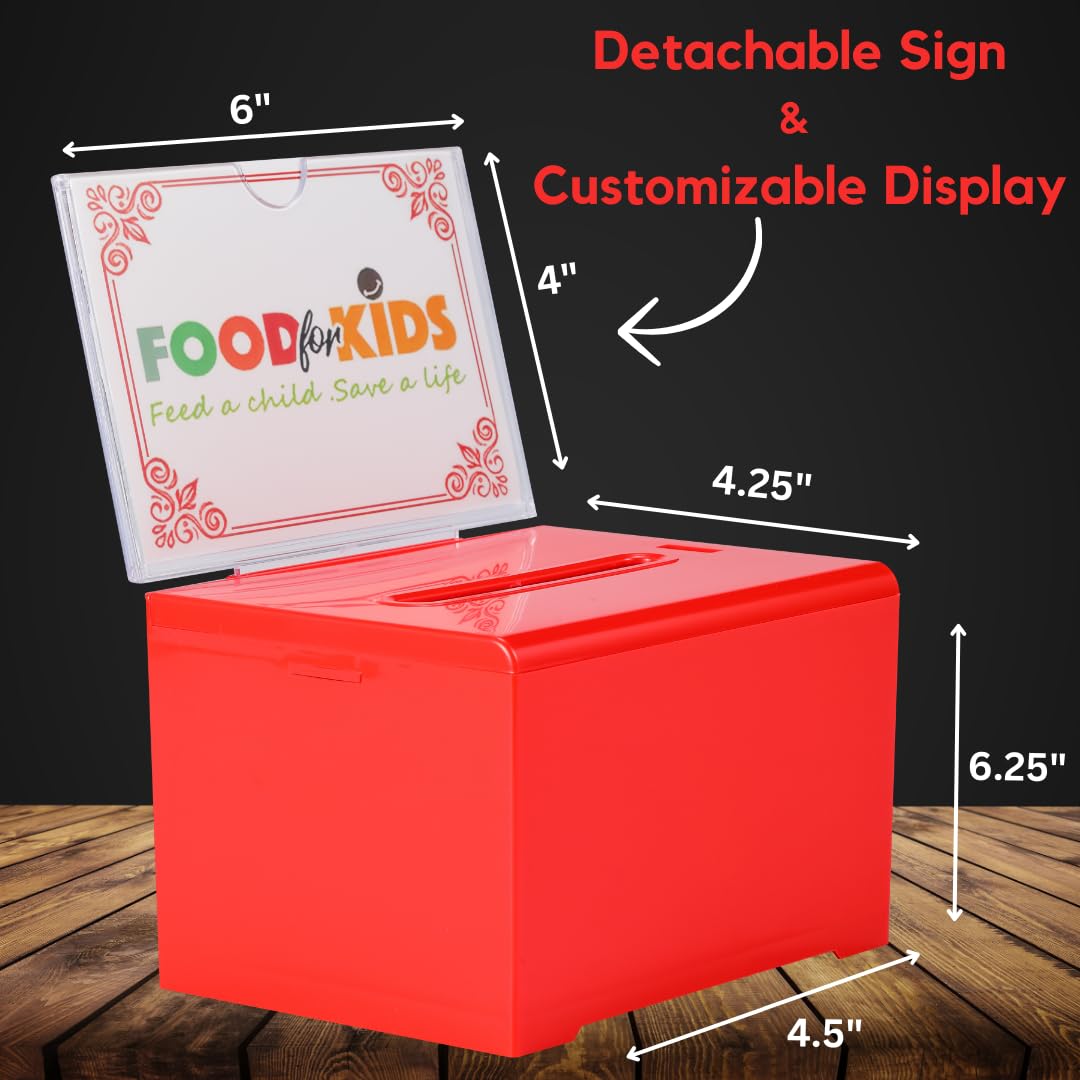 Adir Donation Box with Lock � Acrylic Suggestion Box with Slot, Ballot Lock Box with Sign Holder for Raffle, Tip Jar, Voting, Comments - Cash Donation Boxes for Fundraising (6.25x4.5x 4 Inches) - Like New