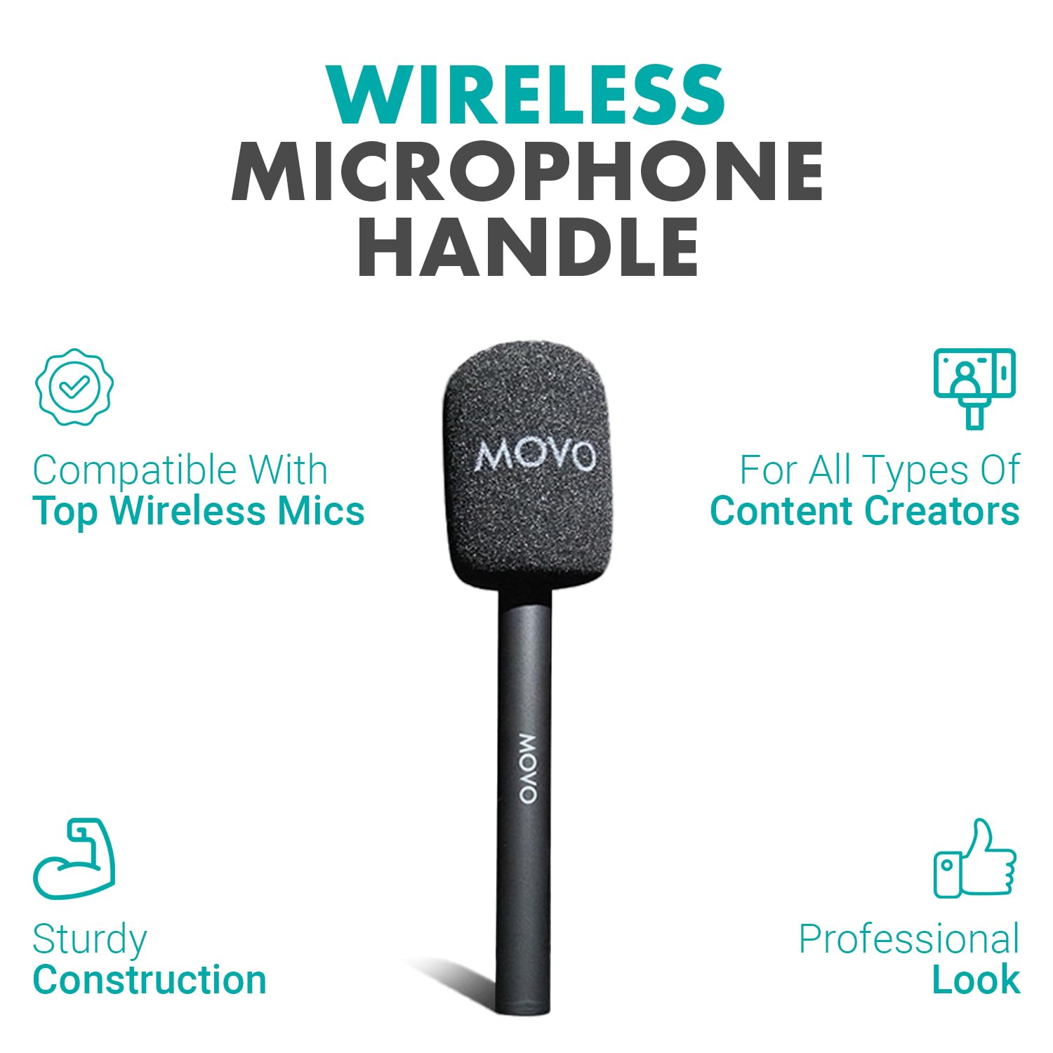 Movo WMX-HM Wireless Interview Microphone Adapter - Compatible with DJI Mic, Rode Wireless GO, Hollyland Lark, and More - Works with Wireless Mini and WMX-2 Systems - Wireless Mic Handle - Like New