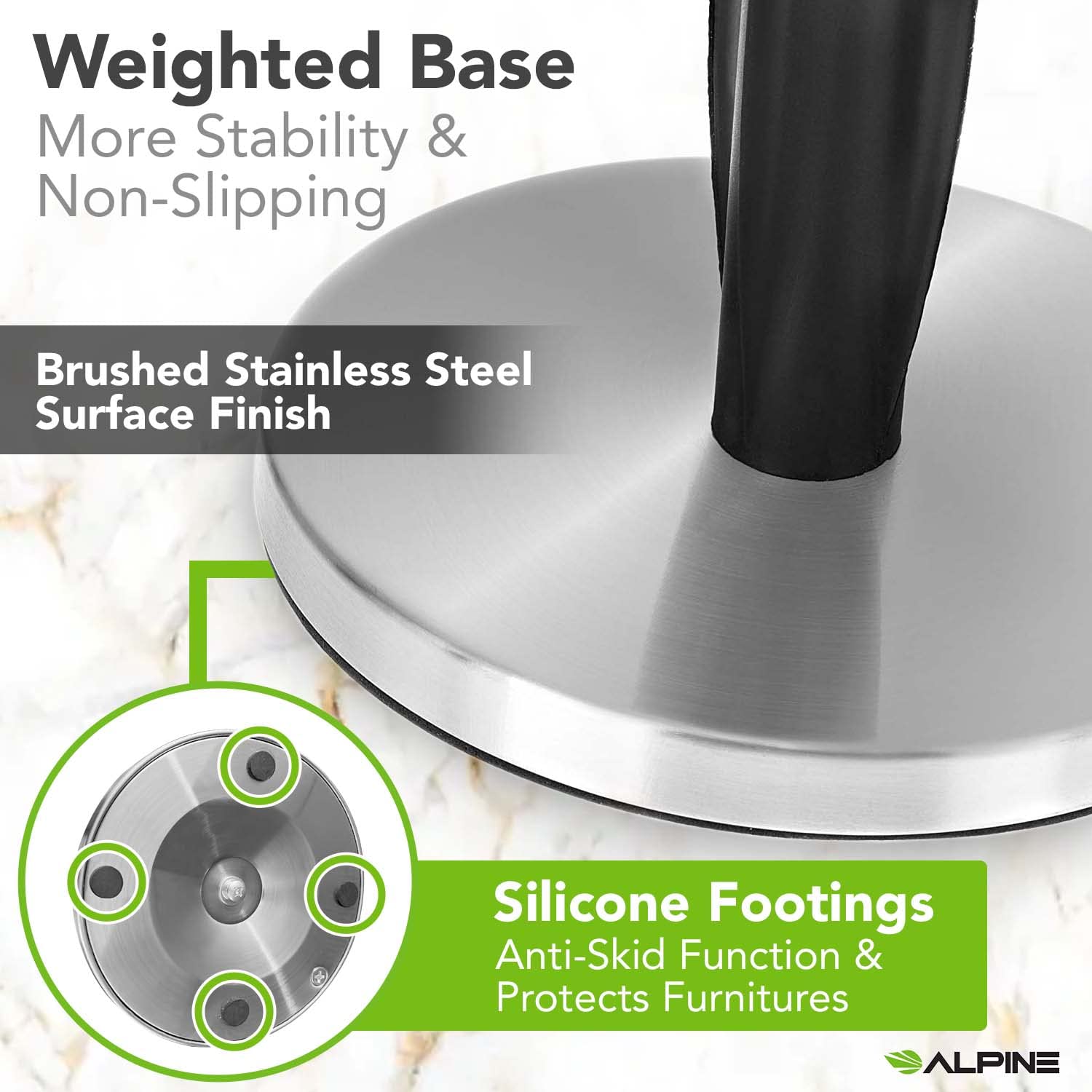 Alpine Countertop Paper Towel Holder Dispenser - Standing Paper Towel Holder Roll Stand for Kitchen Countertop & Bathroom(Silver Round Tip) - Like New