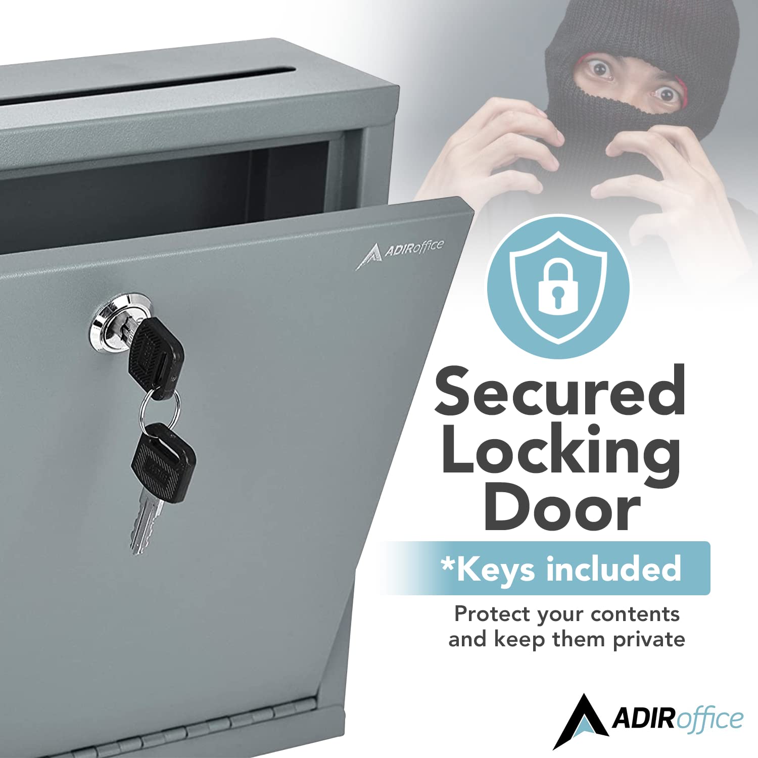 Adir Metal Suggestion Box with Lock and Slot, Wall Mount Deposit Box for Payments and Checks, Office Mail Box for Employees, Mailbox for House, Safe Drop Box with Keys - 3x10x12 Inch Gray - Good