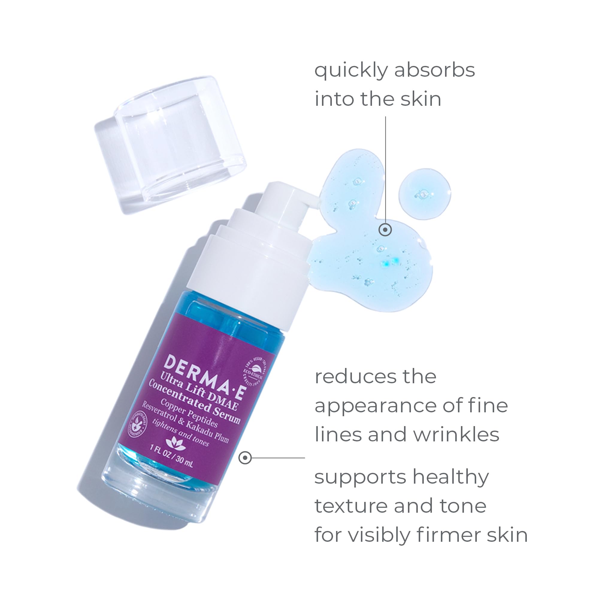 DERMA E Ultra Lift DMAE Concentrated Serum � All Natural Skin Firming Serum � Hydrating Serum with Copper Peptides and Resveratrol � Concentrated Facial Skin Care Serum, 1oz