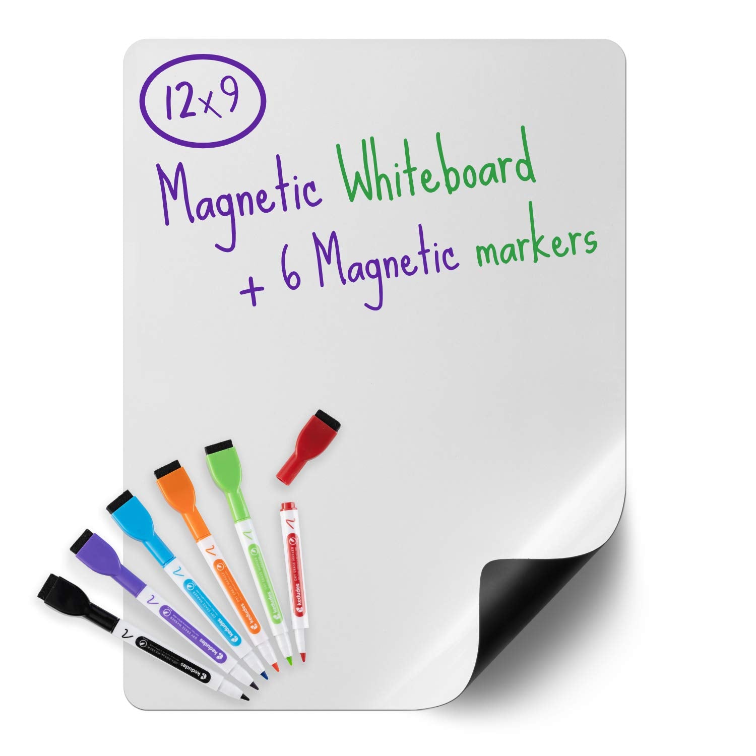 kedudes Magnetic Dry Erase Whiteboard Sheet 17" x 11" with a Set of 6 Markers - Like New