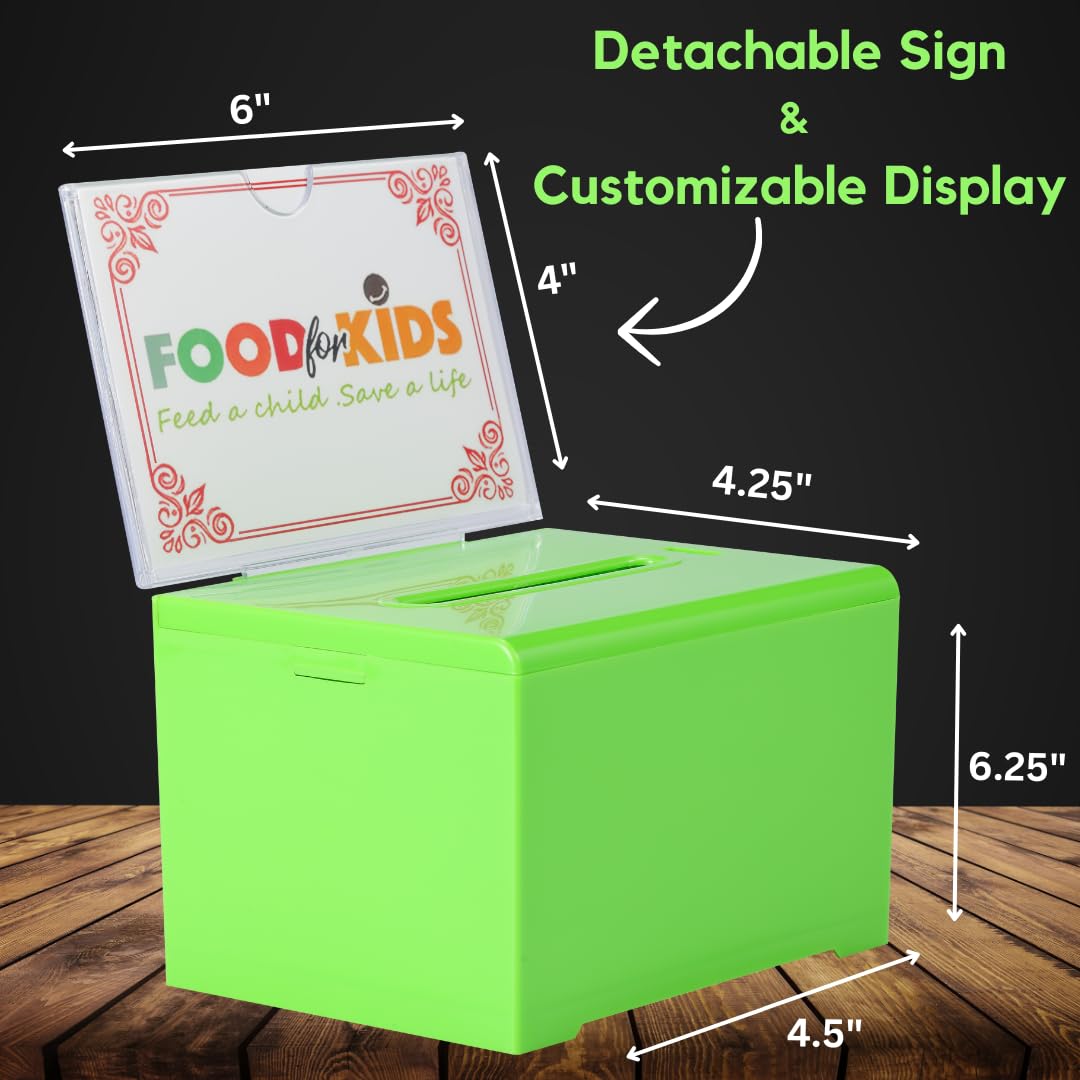 Adir Donation Box with Lock � Acrylic Suggestion Box with Slot, Ballot Lock Box with Sign Holder for Raffle, Tip Jar, Voting, Comments - Cash Donation Boxes for Fundraising (6.25x4.5x 4 Inches) - Like New