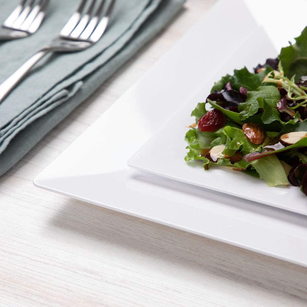 Aya's 60ct White Square Disposable Plates - Heavy Duty Plastic Party Plates for Christmas, Thanksgiving (30 Dinner & 30 Salad) - Good