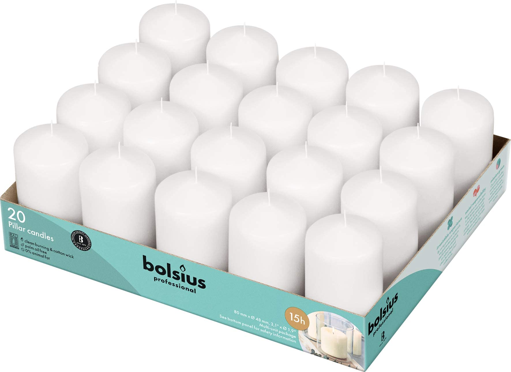 Bolsius White Pillar Candles � 2x3 Inches � 20 Pack Unscented � Premium European Quality � Dripless, Smokeless, and Clean Burning Household Candles � Perfect for Wedding, Party, Dinner, And Home D�cor - Acceptable