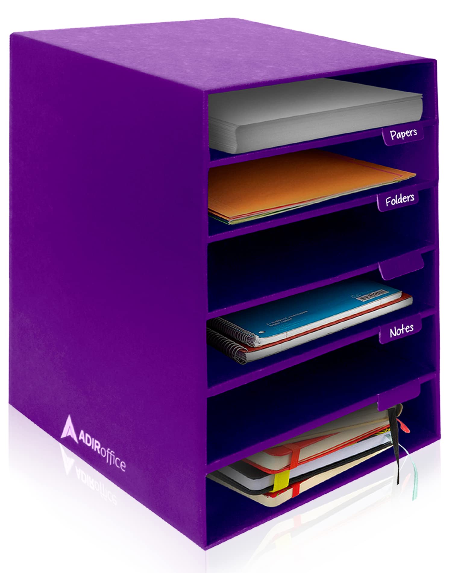 AdirOffice Cardboard Paper Organizer - Classroom Mailbox, Literature Organizers, Office Sorter Mailboxes, Construction Papers Storage with Slots, Compartment Shelf Holder (6 Slot, Purple) - Like New