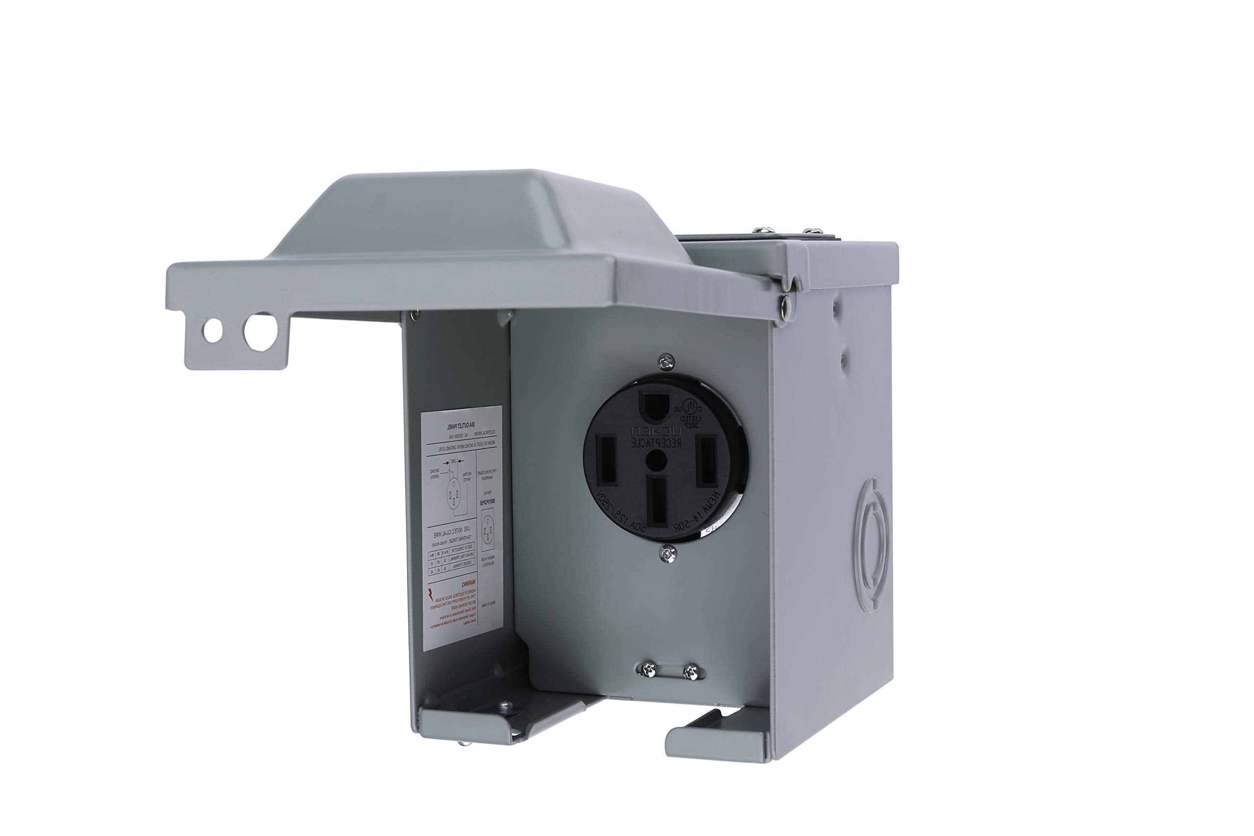 50 Amp 125/250 Volt Power Outlet Box, Enclosed Lockable - for RV, Campers, Motorhome, Travel Trailer, Electric Cars, Generator - 3R Weatherproof Outdoor - NEMA 14-50R Receptacle Panel - Very Good