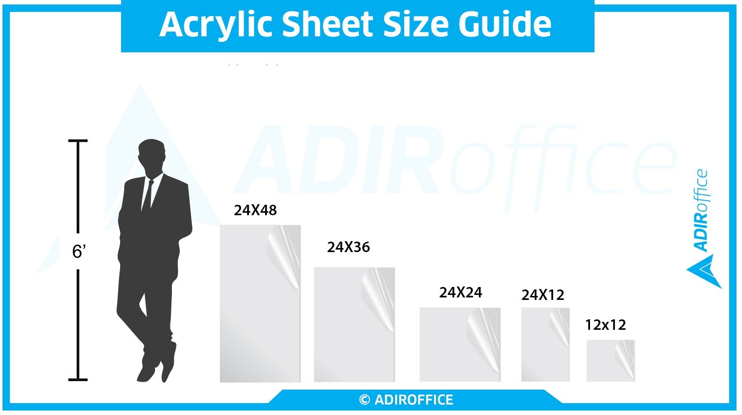 AdirOffice Acrylic Plexiglass Sheet Thick - Durable, Water Resistant & Weatherproof - Multipurpose & Ideal for Countless Uses - Variation  - Like New