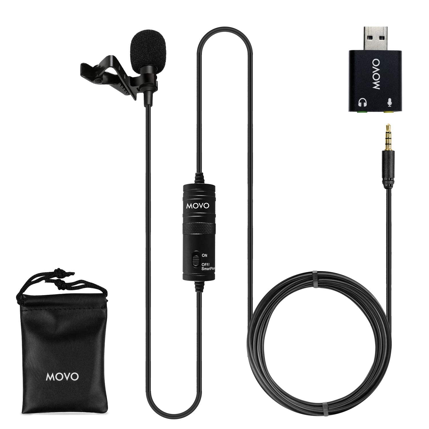 Movo LV1-USB Lavalier Microphone for Computer, Lapel Microphone for iPhone and Android Smartphones, Lav Mic, Clip on Microphone for 3.5mm, USB, Laptop, Desktop, PC, Mac, Cameras, Podcasting, YouTube - Good