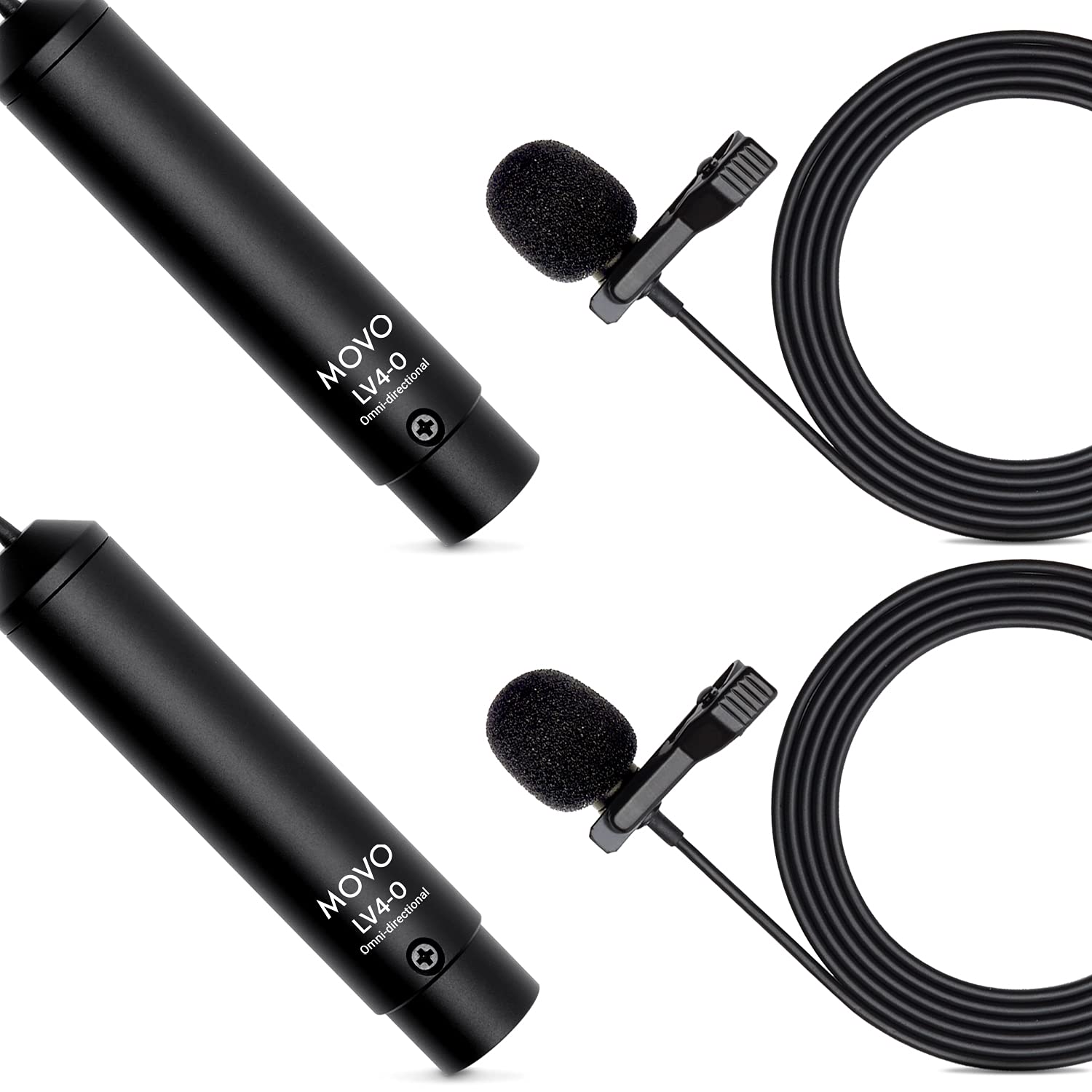 Movo LV4-O2 XLR Phantom Power Omnidirectional Lavalier Microphone Set, with Lapel Mic Clips and Windscreens - Perfect Lapel Microphone for Video Recording, Podcast, Interview, YouTube Production - Like New
