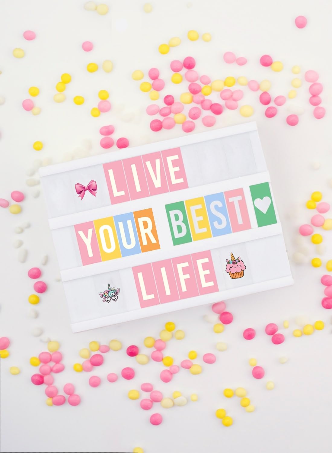 Pink LED Cinema Light Box - 312 Letters, Emojis & 3 Markers - Light Up Letter Board for Home Decor - Gift for Women & Girls - Acceptable