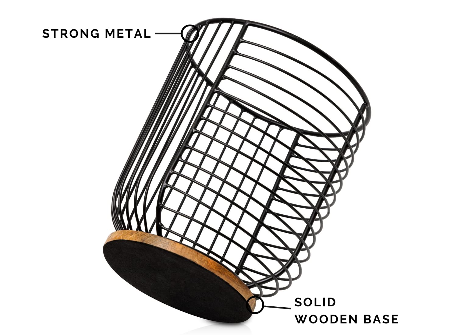 MosJos Extra Large Black Utensil Holder with Wooden Base - Farmhouse Utensil Storage - Wire Crock Kitchen Countertop Organizer - 7.2 x 6.2 Cooking Utensil Holder - Good