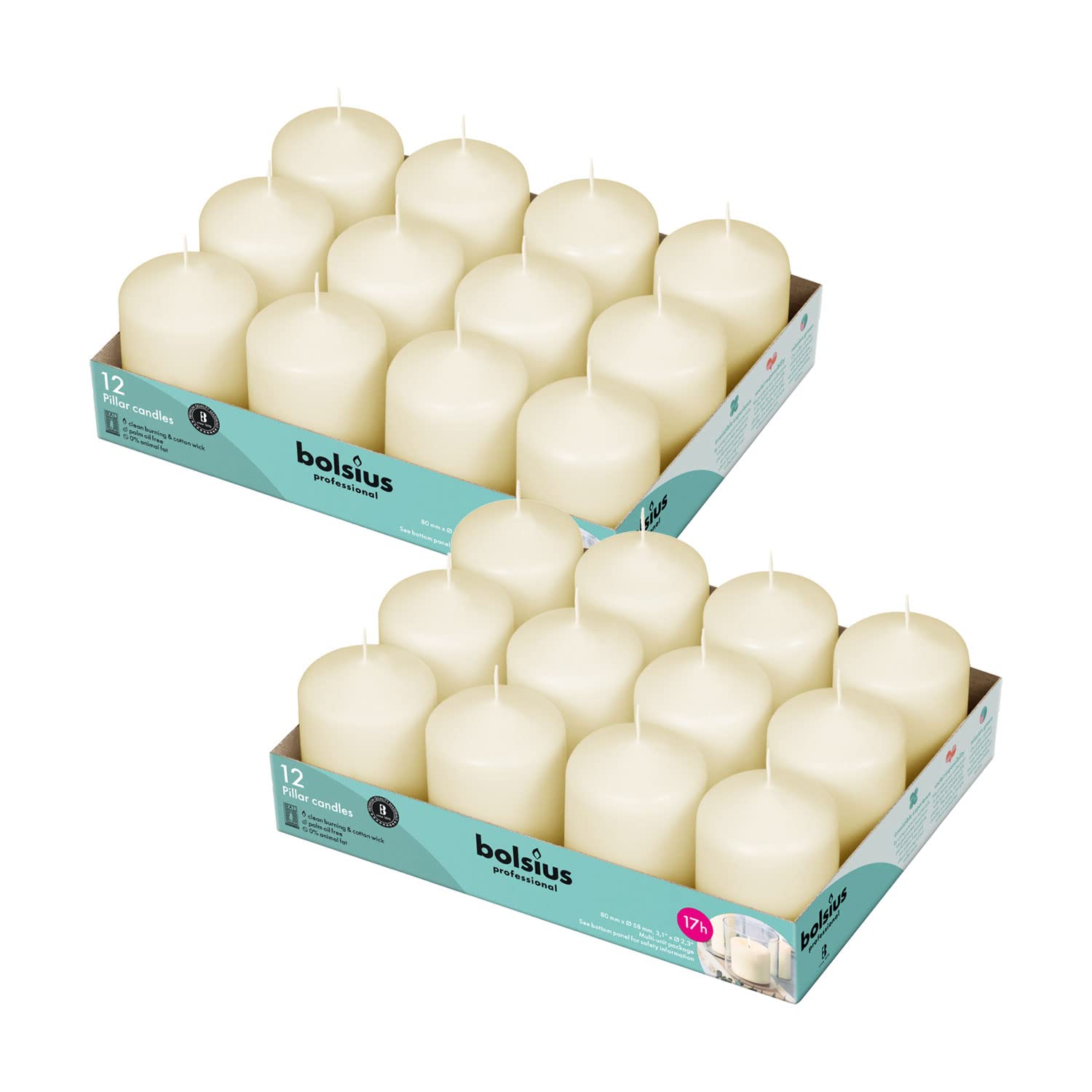 BOLSIUS Set of 12 Pillar Candles - Acceptable