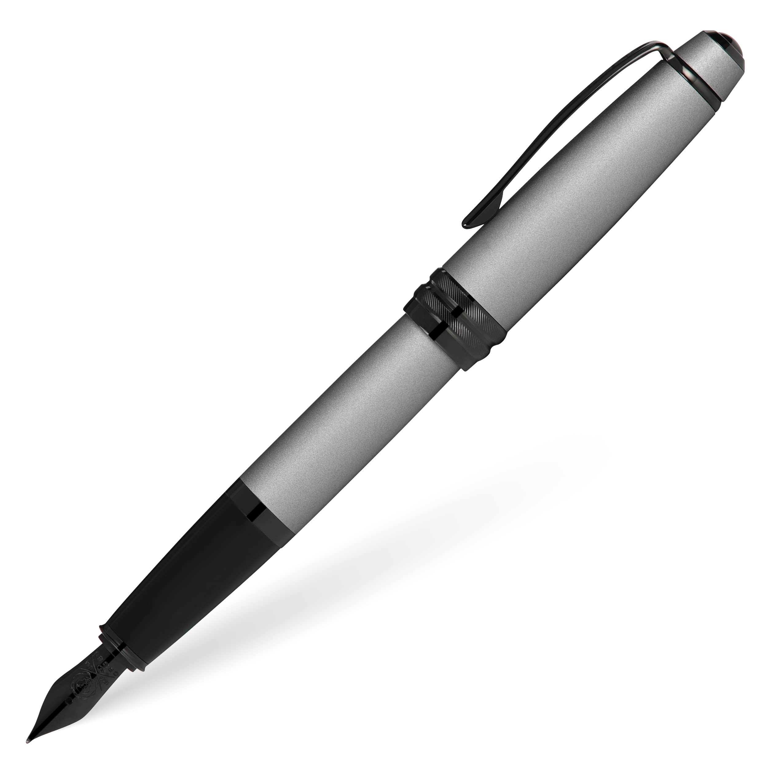 Cross Bailey Matte Grey Lacquer Fountain Pen with polished black PVD appointments, Extra Fine Nib - Like New