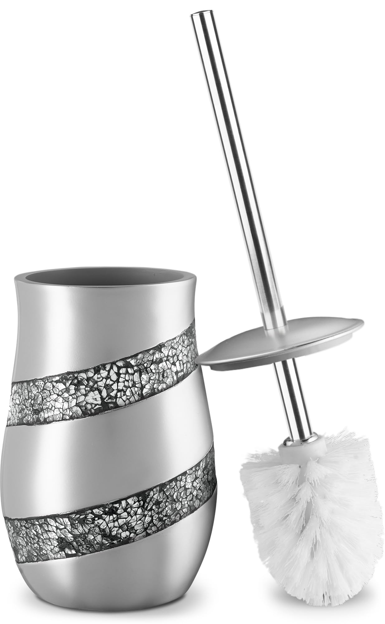 Creative Scents Toilet Brush and Holder Set - Silver Mosaic Toilet Bowl Brush and Holder, Toilet Cleaner Brush with Sturdy Stainless Steel Handle, Bathroom Toilet Scrubber Brush with Decorative Holder - Like New