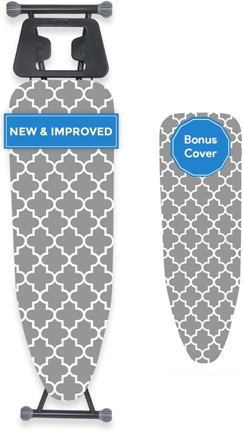 TIDY ZEBRA Compact Ironing Board Full Size European Made � ULTRA THICK PADDED FOAM AVOIDS MOLD - Organic 100% Cotton Ironing Boards Covers - Sturdy Lightweight Iron table, Bonus Iron Board Cover 14x53 - Acceptable