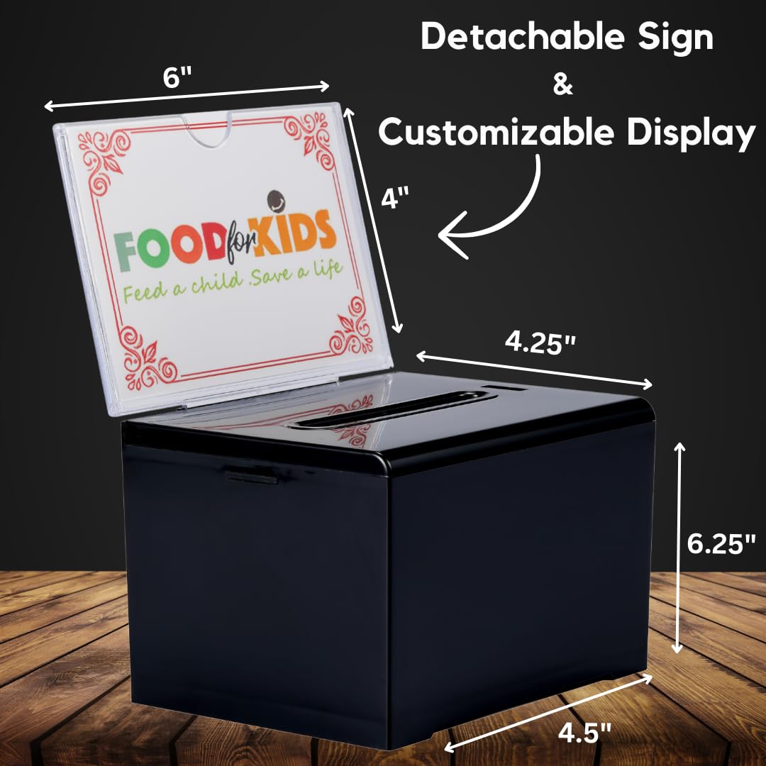 Adir Donation Box with Lock � Acrylic Suggestion Box with Slot, Ballot Lock Box with Sign Holder for Raffle, Tip Jar, Voting, Comments - Cash Donation Boxes for Fundraising (6.25x4.5x 4 Inches)  - Acceptable