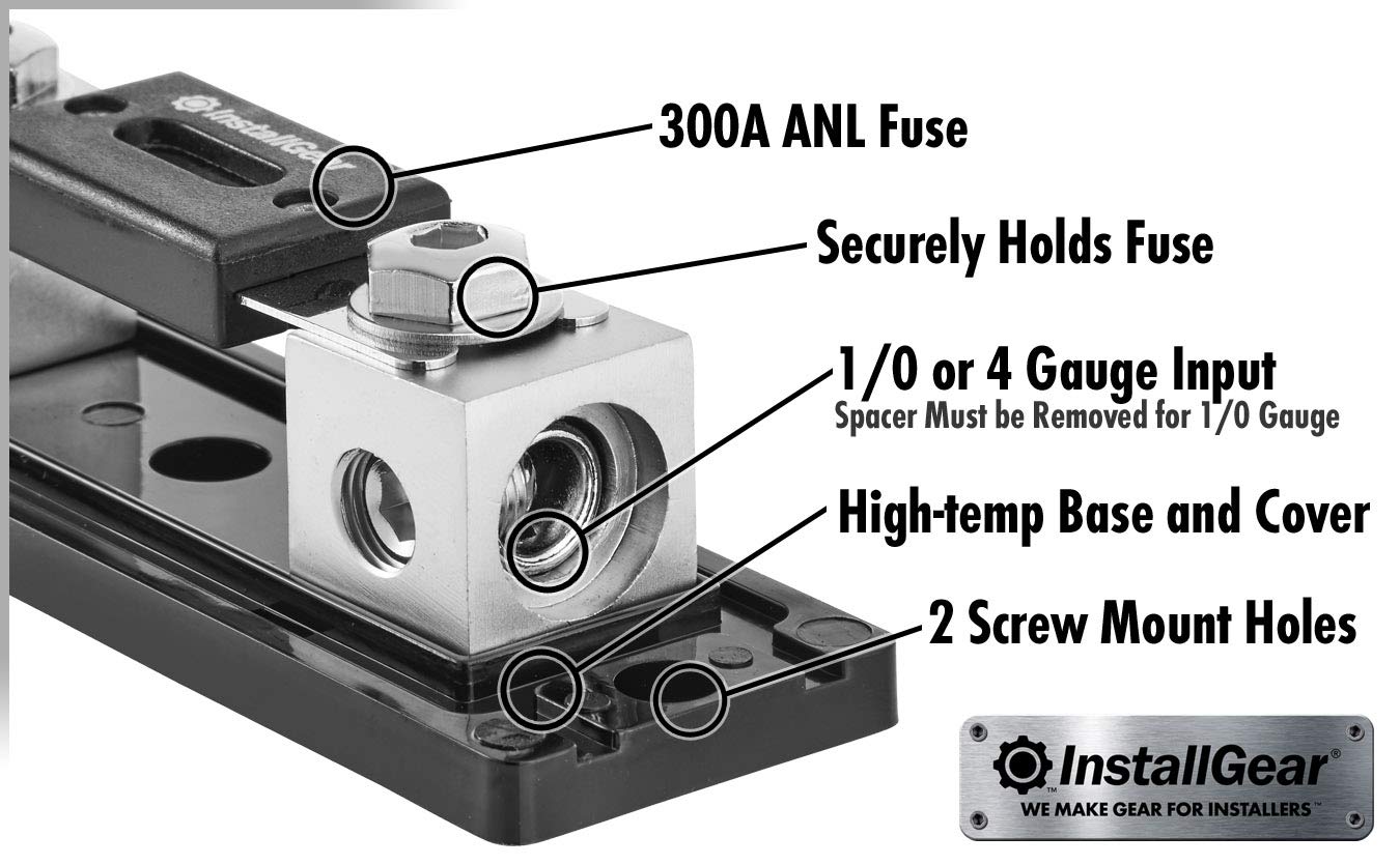 InstallGear 0/2/4 Gauge AWG in-Line ANL Fuse Holder with 300 Amp Fuse - Amp Fuse Holder with Fuse  - Acceptable