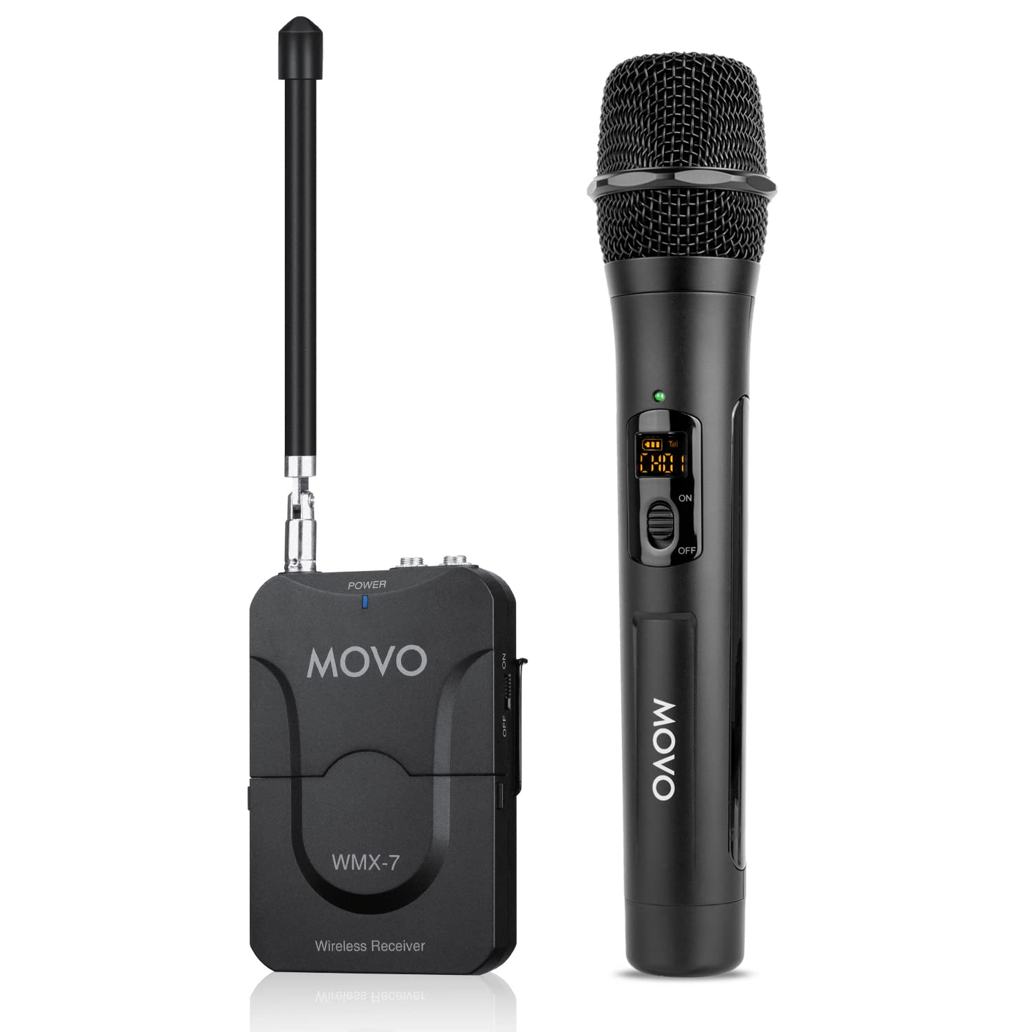 Movo WMX-7-TH+RX Handheld Wireless Microphone System - Omnidirectional Microphone with Built-in VHF Transmitter, Bodypack Receiver - Wireless Mic Interview Kit for Reporters, Vlogging, Live Events - Like New