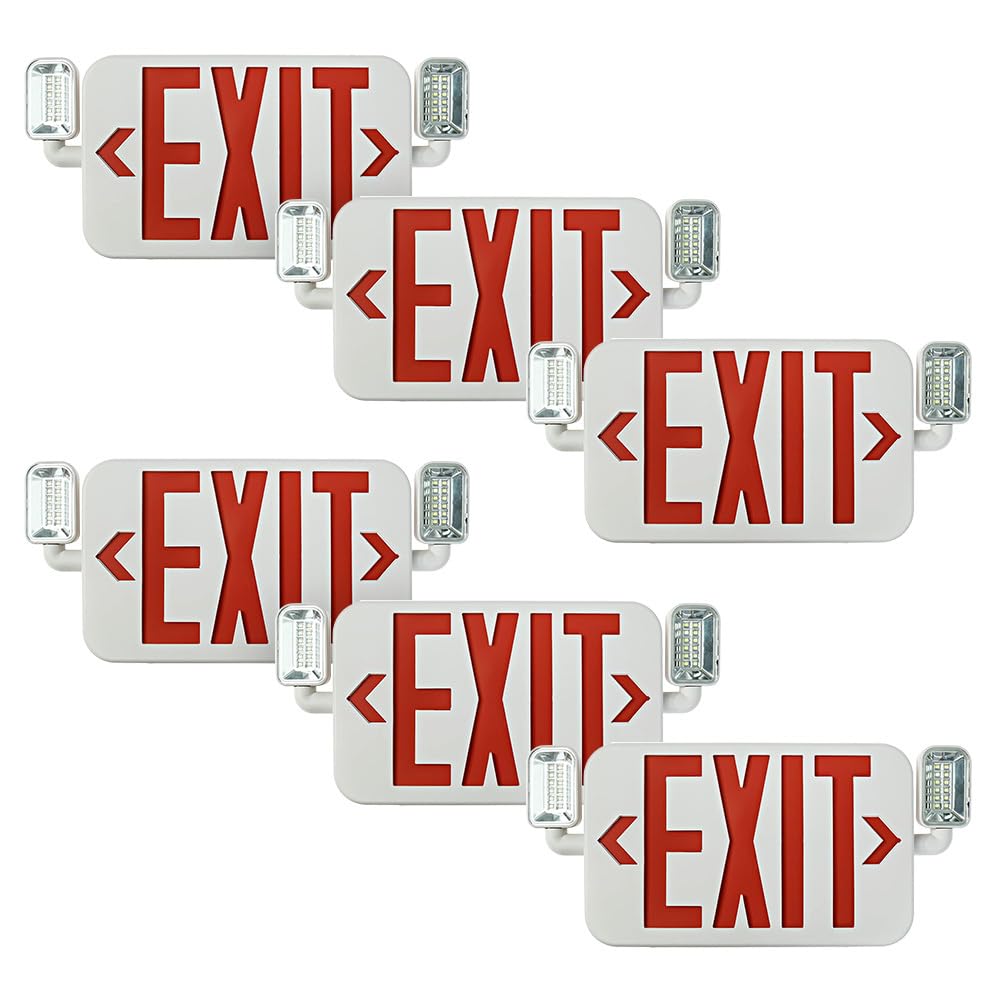 Ciata 6 Pack Ultra Bright Slim Rechargeable Indoor Exit Lights, Emergency Light Combo Sign Fixture Hardwired with Battery Powered Backup, Fire Exit Sign with Lights, Led Exit Signs with Battery Backup  - Like New