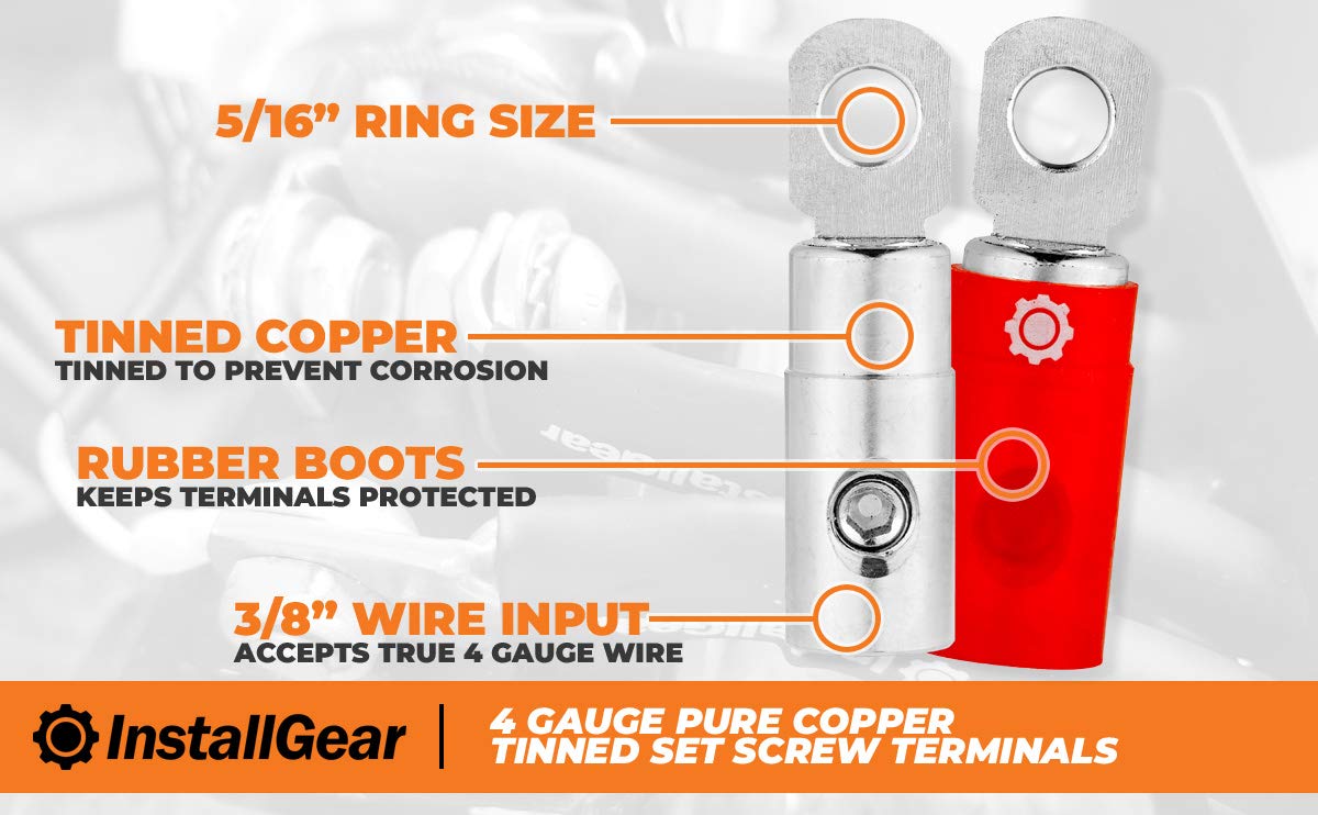 InstallGear Tinned Pure Copper Set Screw Ring Terminals, 4-Pack - Acceptable
