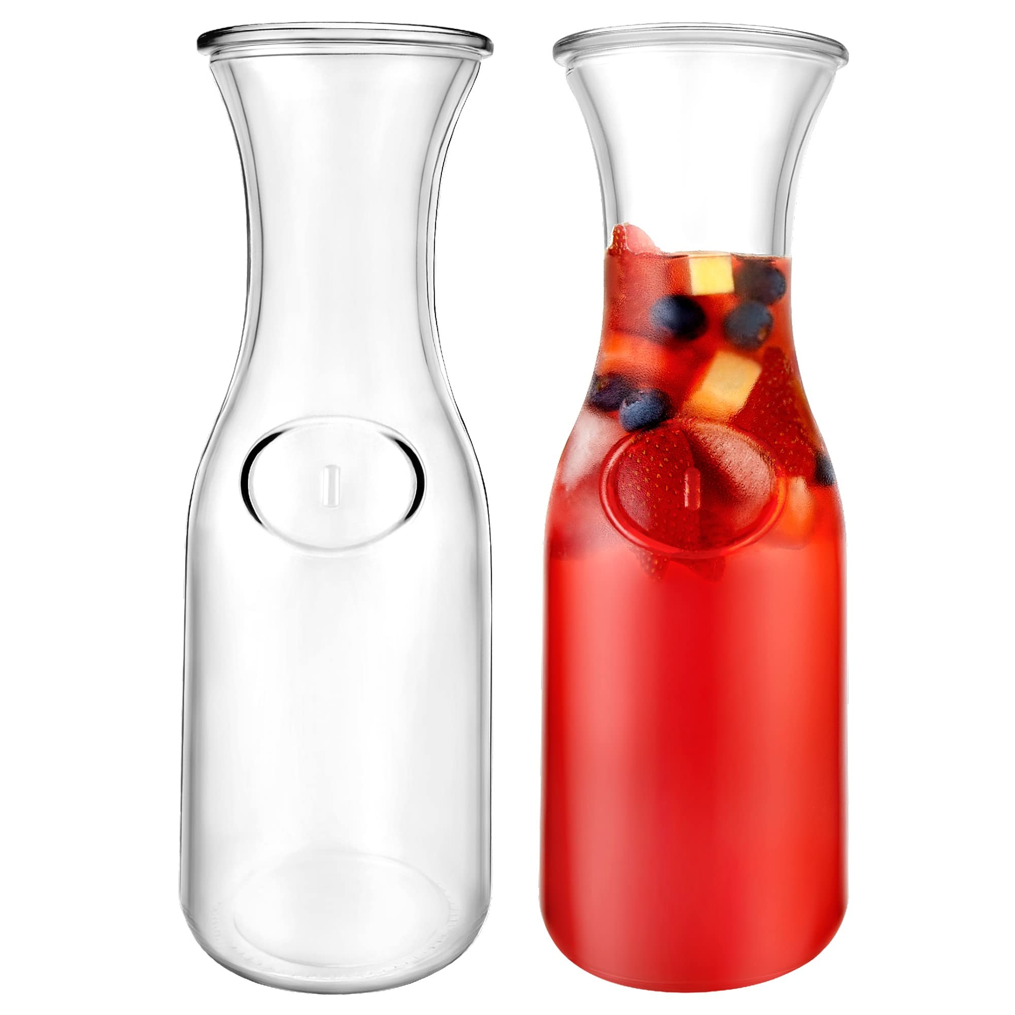 1 Liter Glass Carafe - Elegant Wine Decanter and Drink Pitcher - Narrow Neck For Comfortable Grip, Wide Mouth For Easy Pouring - Great for Parties and Events – Kitchen Lux  - Like New