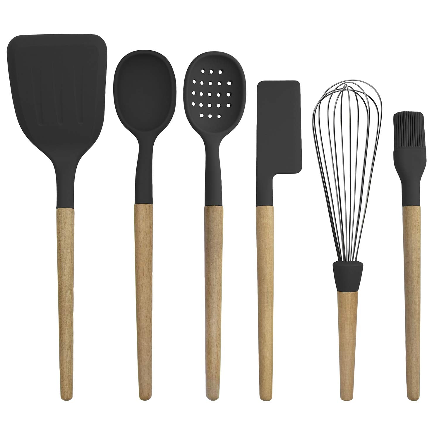 Country Kitchen 8 pc Non Stick Silicone Utensil Set with Rounded Wood Handles for Cooking and Baking - Like New