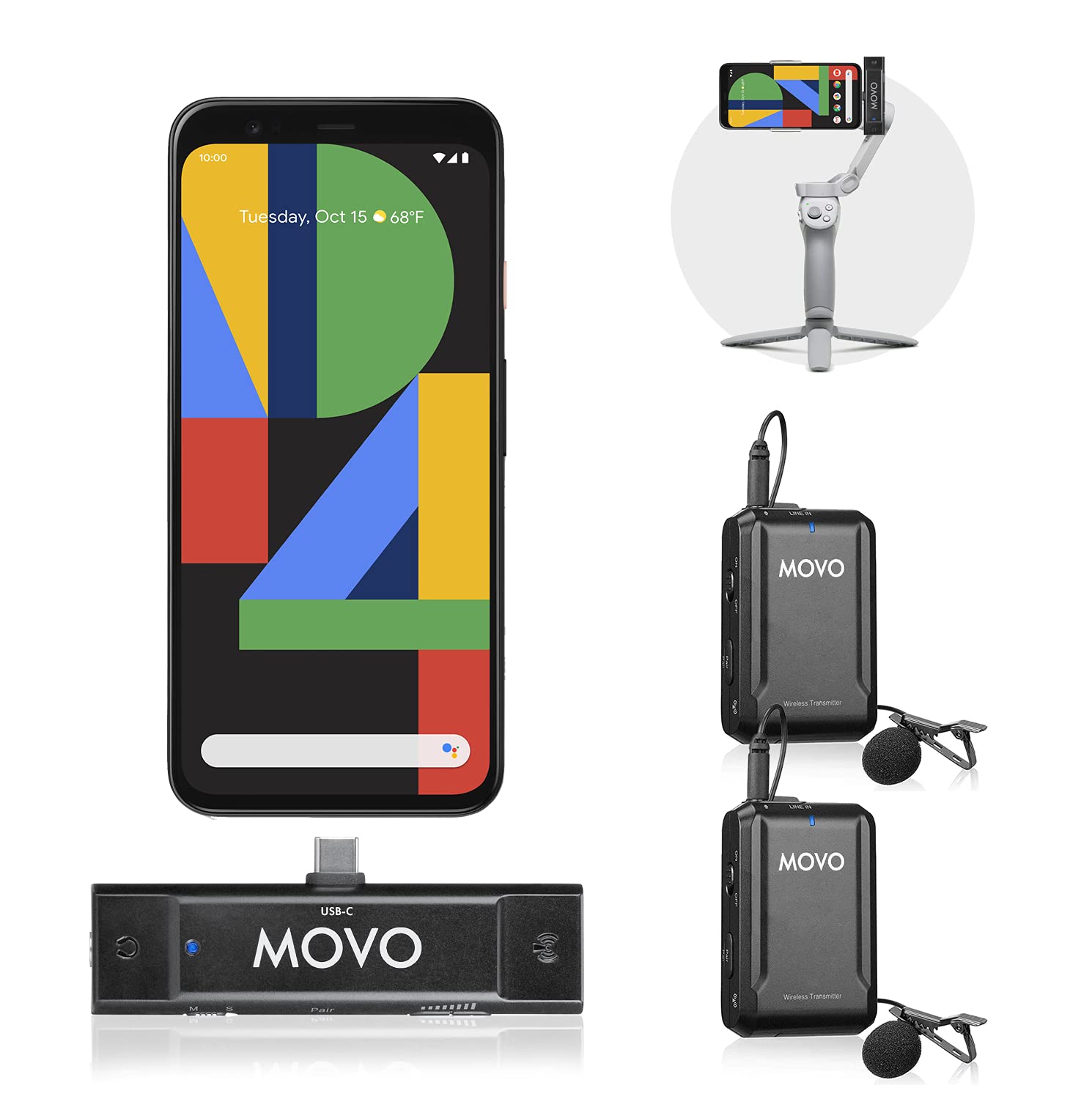 Movo Edge-UC-Duo Wireless Lavalier Microphone System, USB Type-C Compatible, Omnidirectional Lapel Microphones, Dual Channel Select, 1-Year Warranty - Good