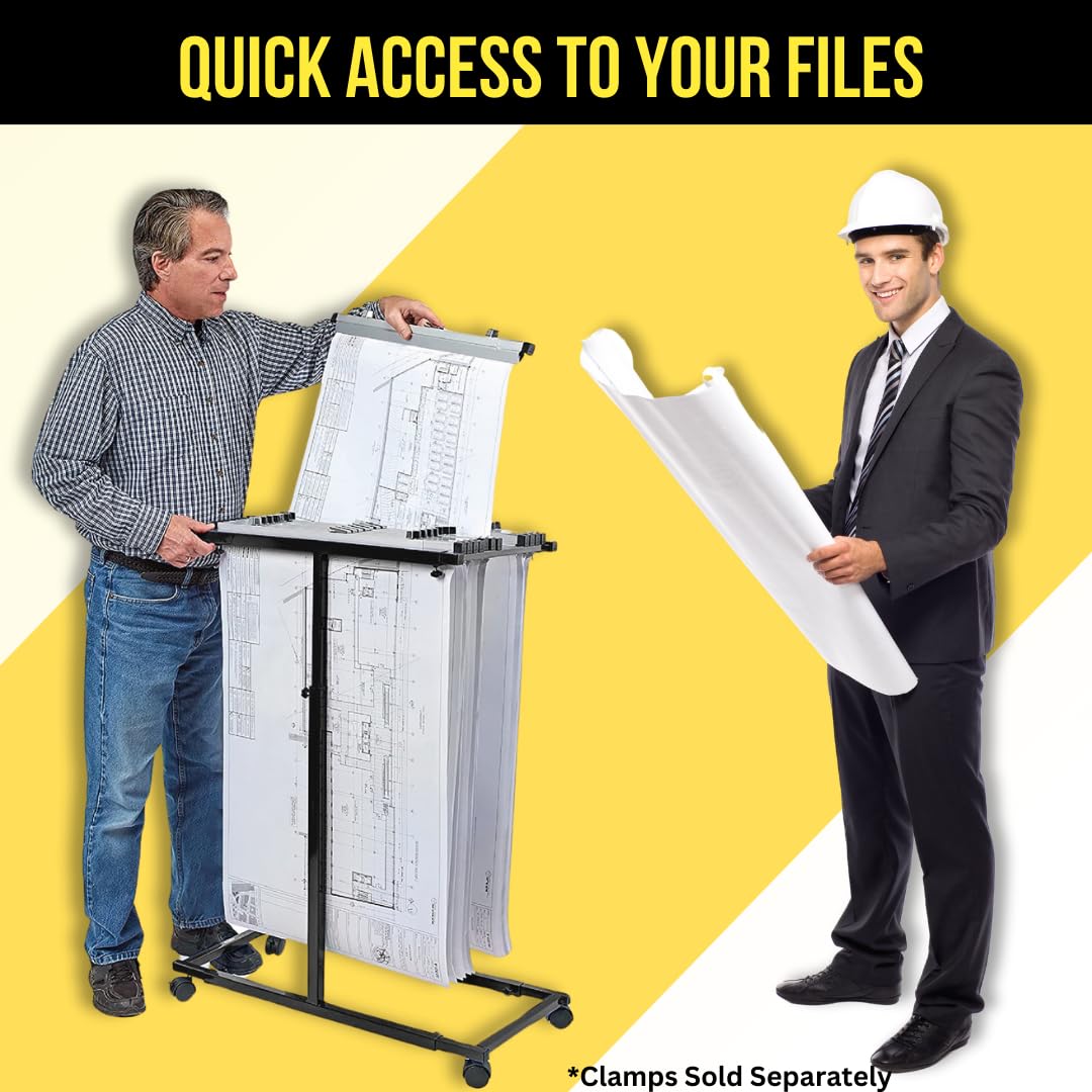 Adir Mobile Blueprint Storage Rack - Adjustable and Portable Vertical Blueprint Holder for Plans, Maps, Posters and Drawings. File Organizer Stand for Home, Office and Construction Sites - Like New