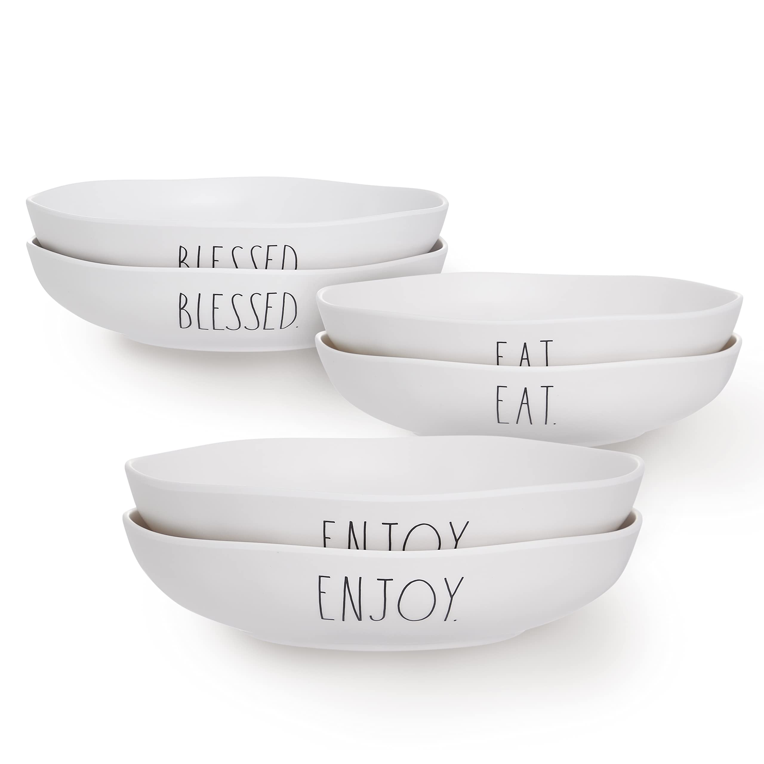 Rae Dunn Melamine Dinner Bowl - Durable Dishwasher Safe Pasta Bowls - Set of 6 (9 inch / 8.2oz) Perfect Bowls for Soup, Cereal, Pasta, Salads and Gifts - Like New
