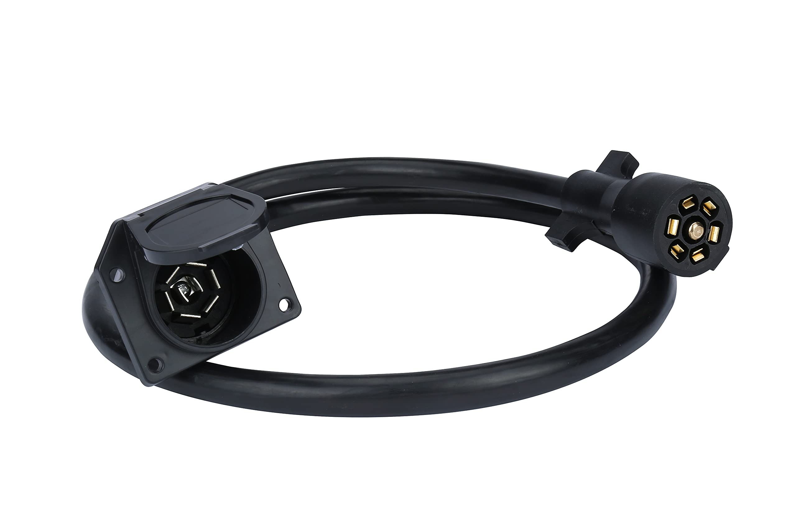 7 Way Trailer Extension Cord - 4 feet - Double Prongs Connector - Weatherproof - 7 Pin Wiring Connector Plug - Gooseneck Hitch Extender or 5th Wheel Trailer, RV, Caravan, Truck, Van - 10-14 AWG - Like New