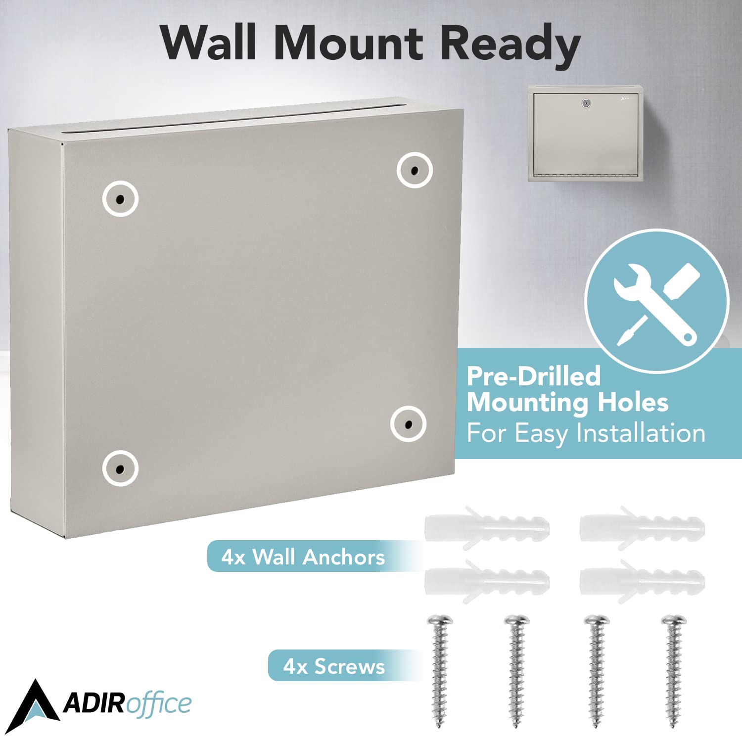AdirOffice Multi Purpose Mail Box with Lock - Heavy Duty Drop Box - Commercial Suggestion Box -Wall Mountable Safe and Secure Ballot Box Variation - Like New