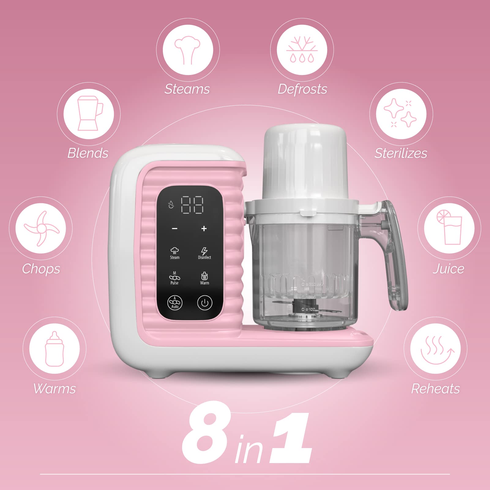 Children of Design 8 in 1 Smart Baby Food Maker & Processor, Steamer, Blender, Cooker, Masher, Puree, Formula & Bottle Warmer Prep System (Pink)  - Like New