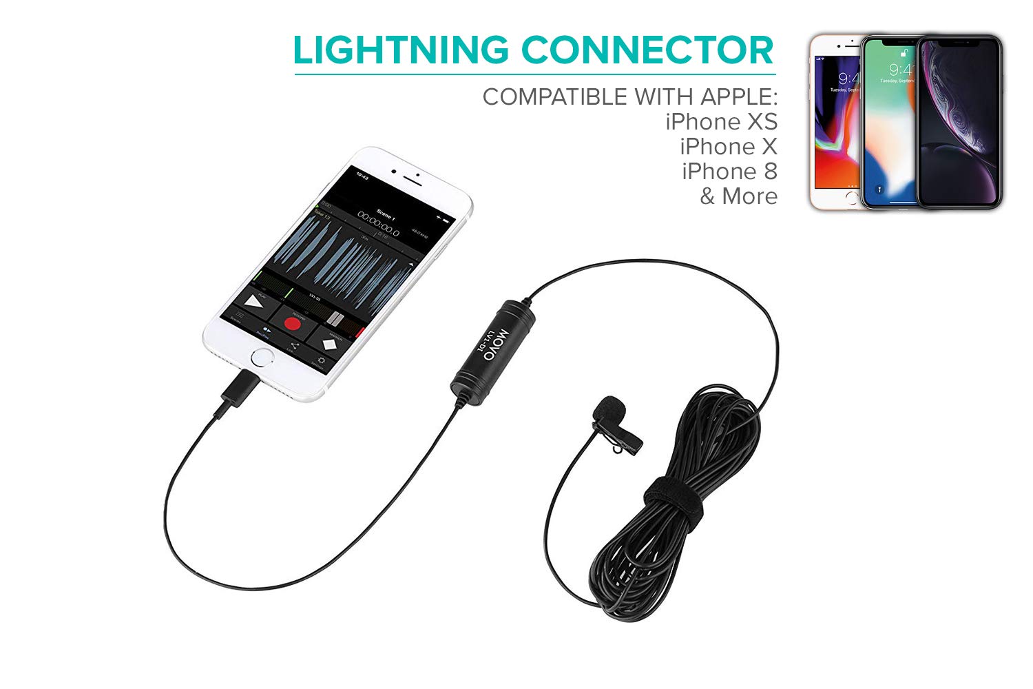 Movo LV1-DI High Fidelity Digital Lavalier Omnidirectional Clip on Microphone for iPhone with MFi Certified Lightning Connector Compatible with iPhone, iPad, iPod, iOS Smartphones and Tablets - Like New