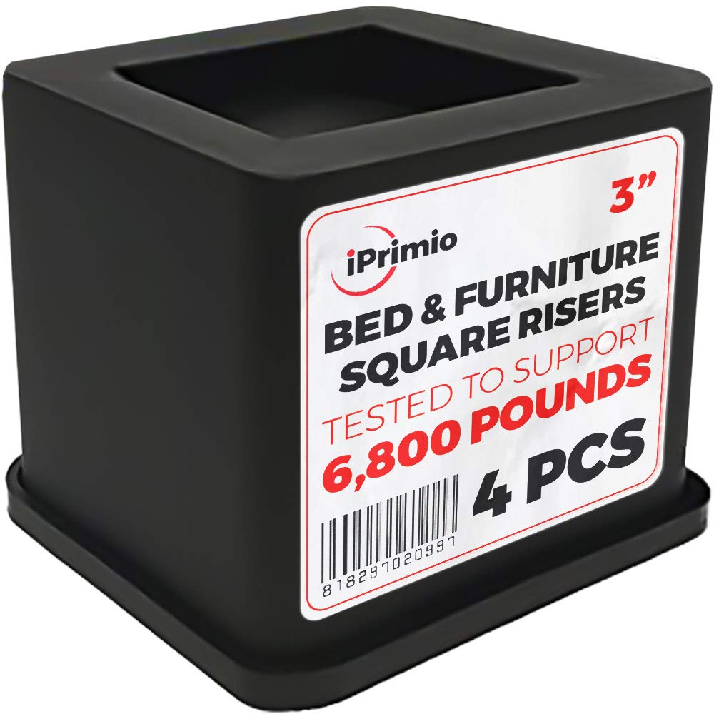 iPrimio Bed Risers Heavy Duty - Square, 3" Lift, 4pk, Up to 6800lbs - Bed Raising Blocks, Furniture Risers, Dorm Bed Lift Risers - Safe, Sturdy Bed Lifts for Dorm Rooms, Couches, Tables, Desk Riser  - Acceptable
