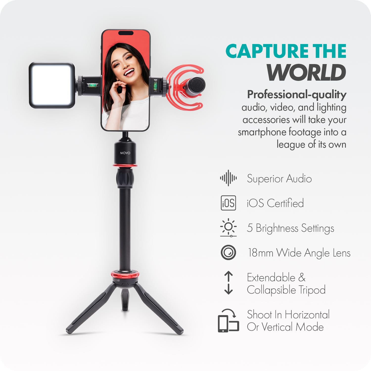 Movo iVlog1 Vlogging Kit for iPhone - Lightning Compatible YouTube Starter Kit - with Shotgun Microphone, Mini Tripod, LED Light, Wide-Angle Lens, Lightning Adapter Vlog Kit - iPhone Vlogging Kit - Acceptable