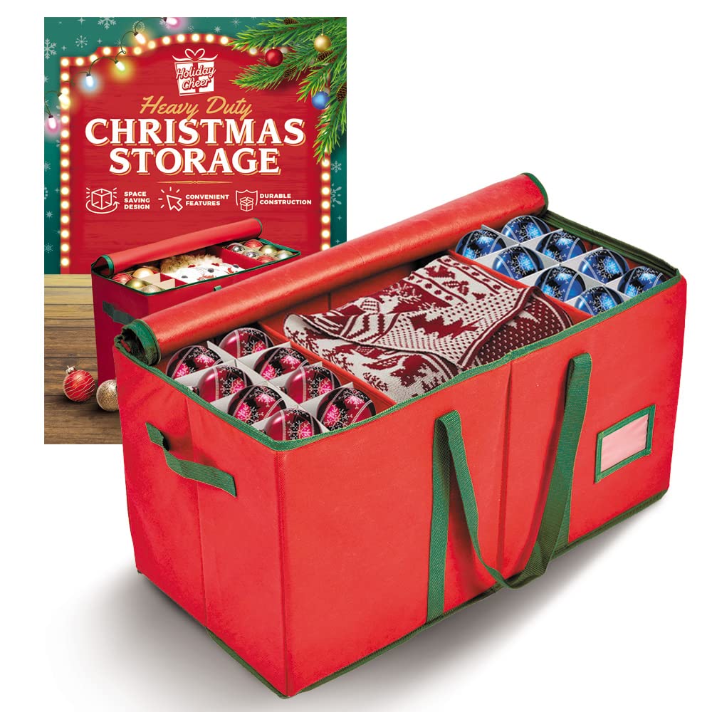 Premium Christmas Ornament Storage Container - Fits 128 Holiday Decorations in Tear-Proof Fabric Box - Very Good