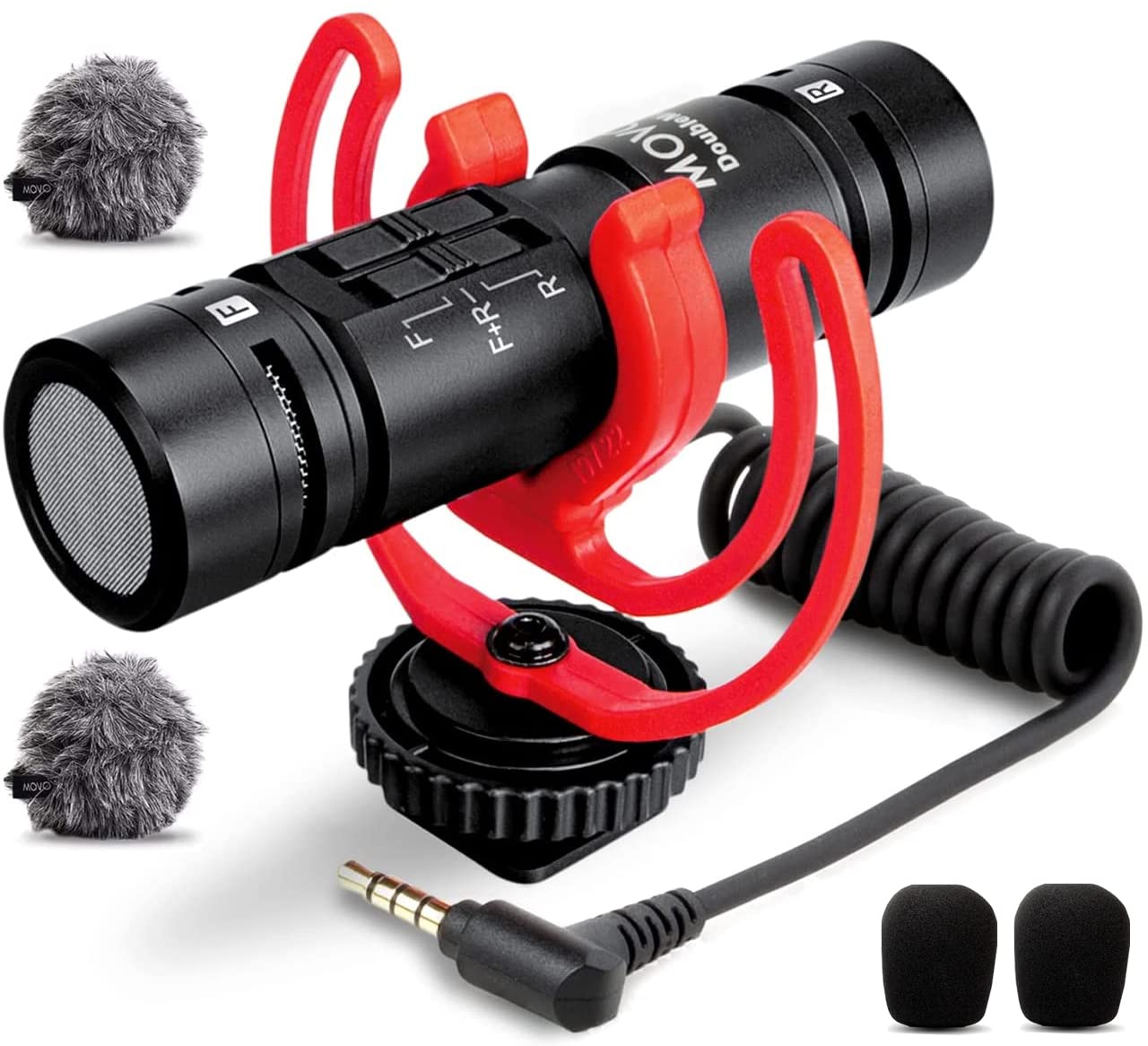 Movo DoubleMic V2 Two-Sided Shotgun Mic for Camera Vlogging - Dual Capsule External Microphone for iPhone, Android, Smartphones and DSLR Camcorders - Improved Wind Protection - Latest Version - Acceptable